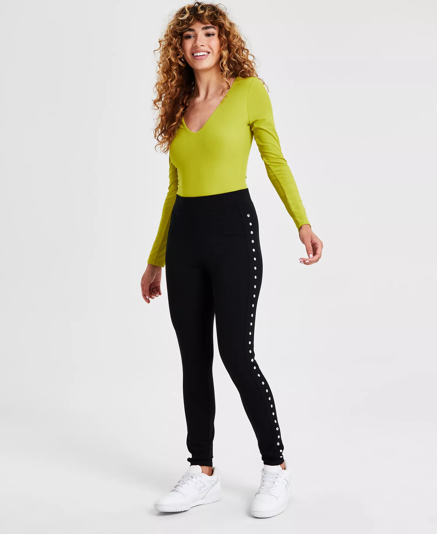 Women's Side-Studded Leggings, Created for Macy's - Deep Black - XS