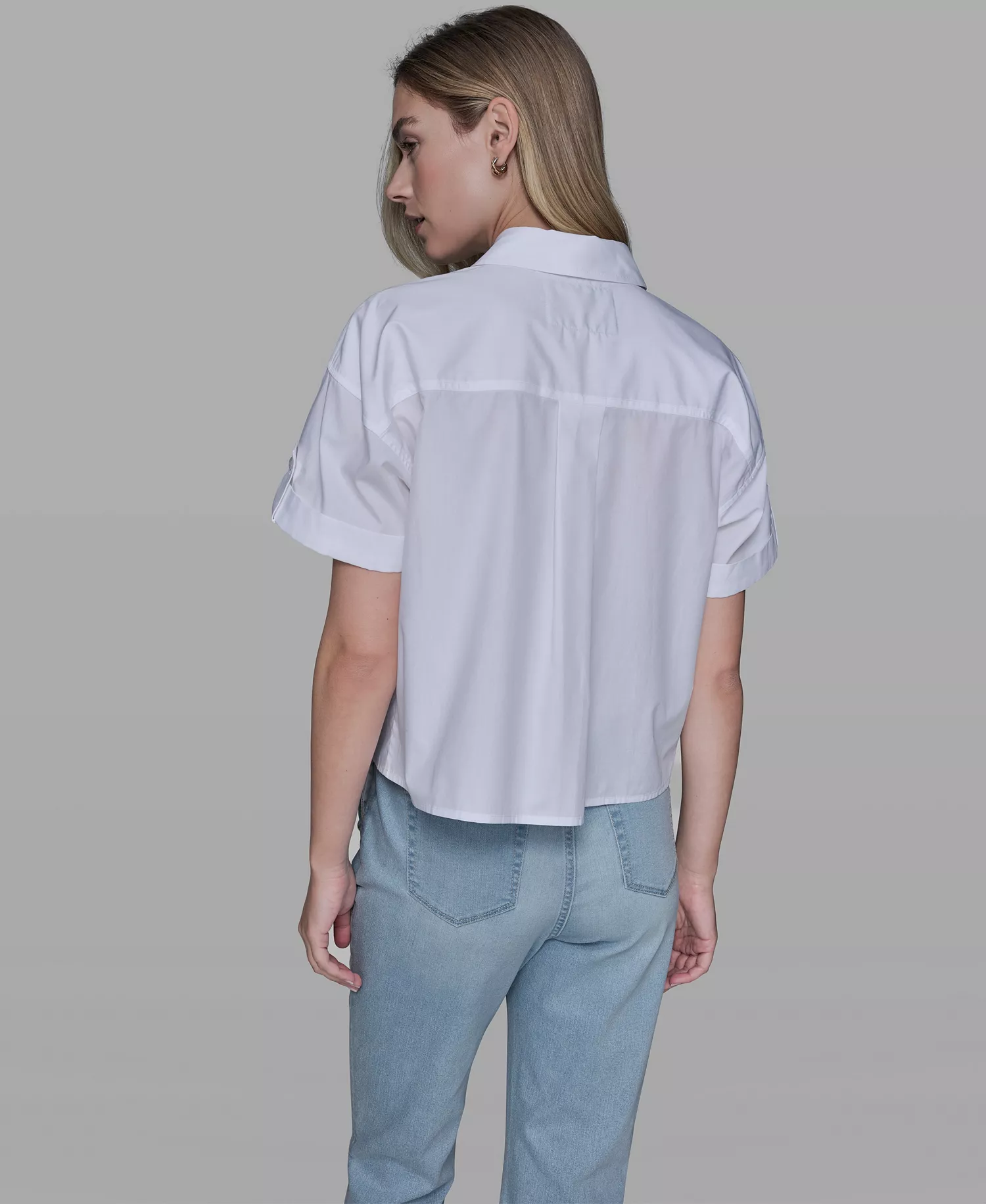 Women's Floral Collared Neck Blouse - White - L