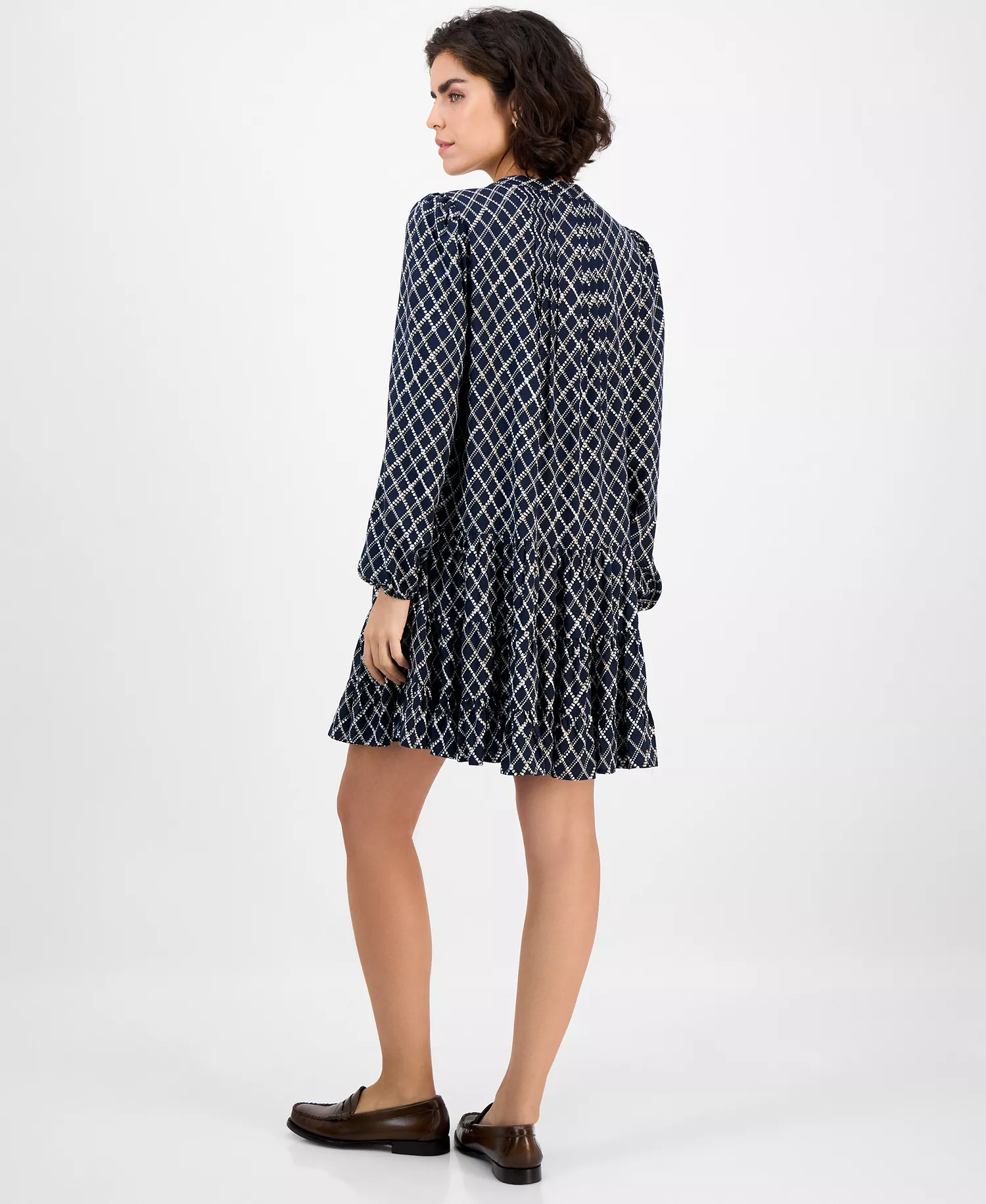 Nautica Women's Argyle Dot Tiered Dress - Night Sky Multi - L