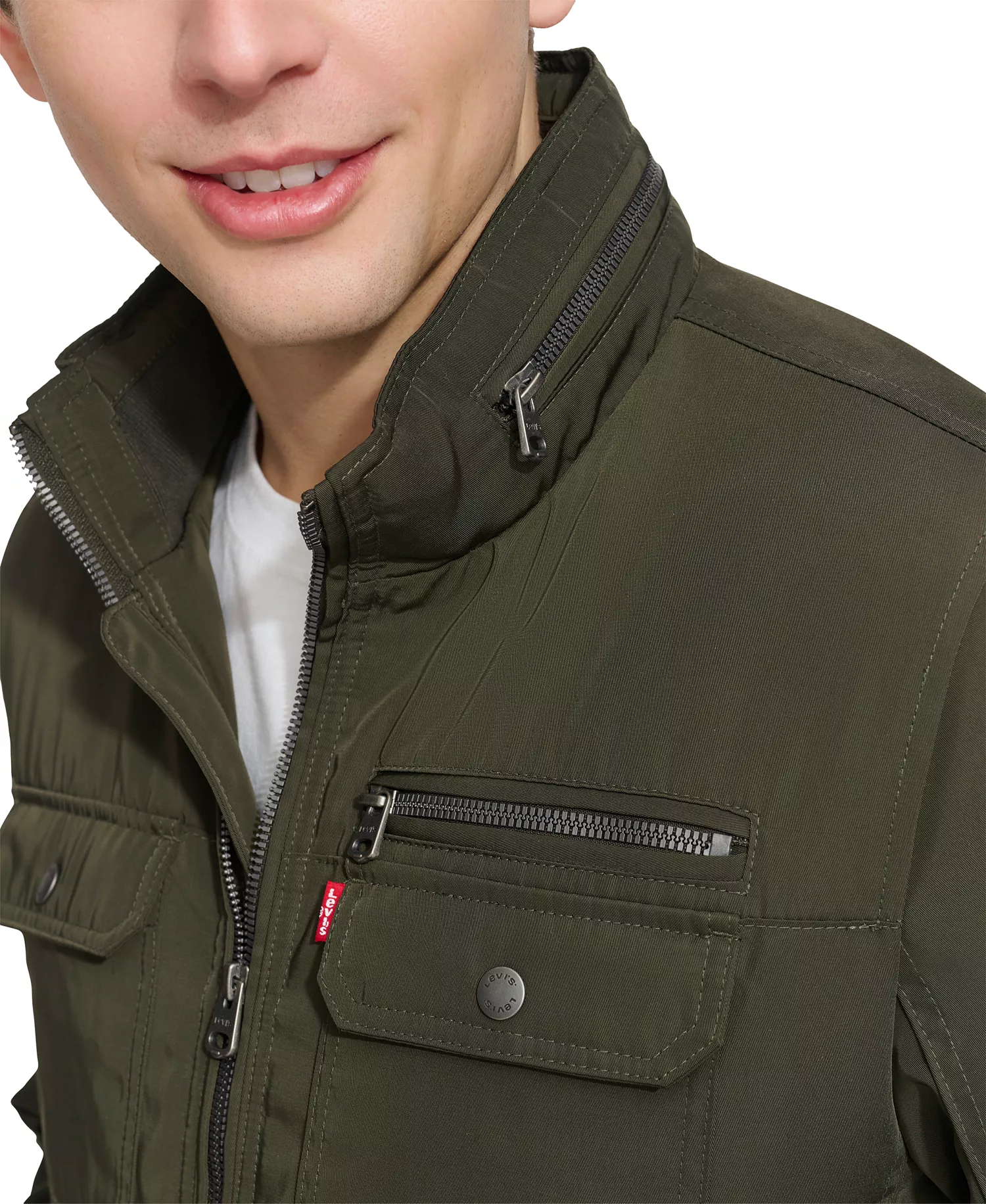Men's Twill Stand-Collar Jacket - Army Green - 2XL