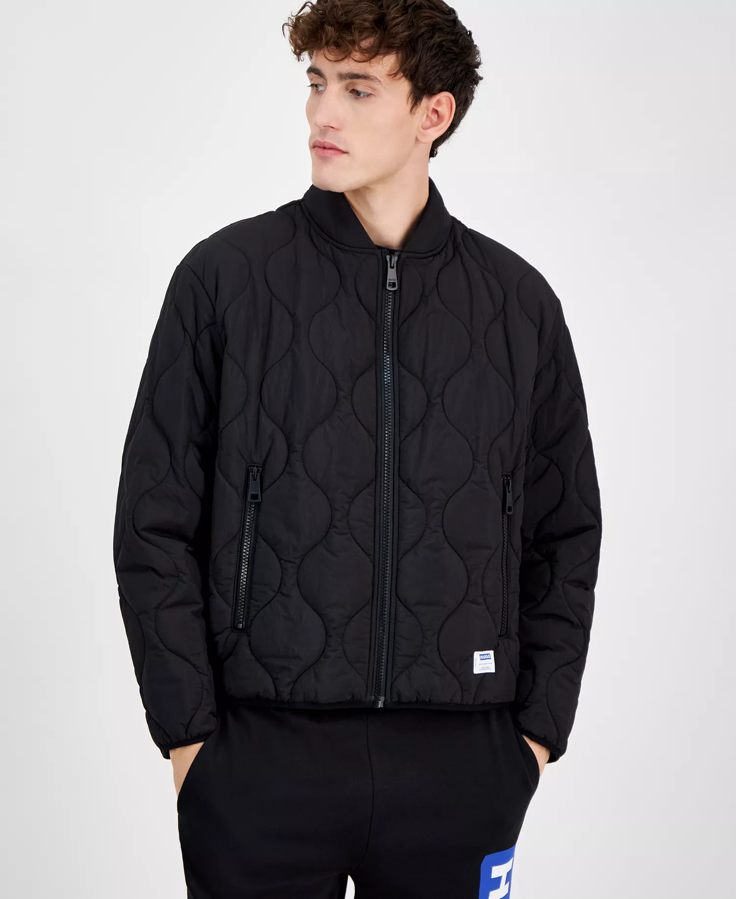 Men's Boho2421 Slim-Fit Onion-Quilted Bomber Jacket - Black - M