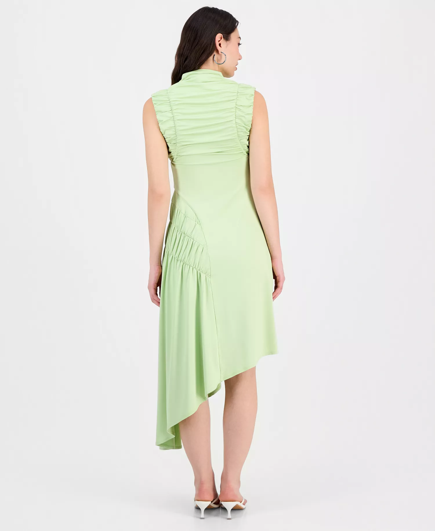 Women's Ruched Asymmetric Midi Dress, Macy's Exclusive - Lime Green - L