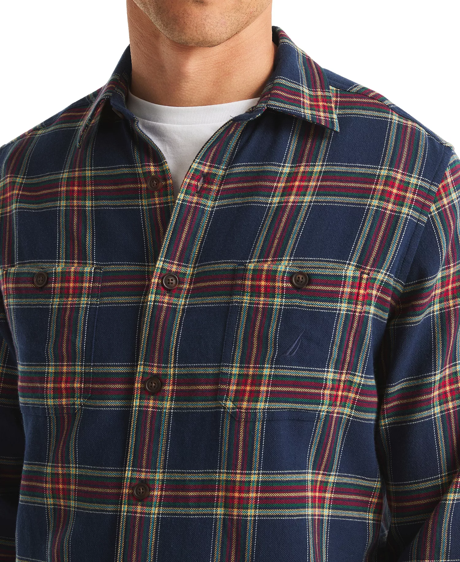 Men's Long Sleeve Stretch Flannel Plaid Shirt - Navy Seas - 2XL
