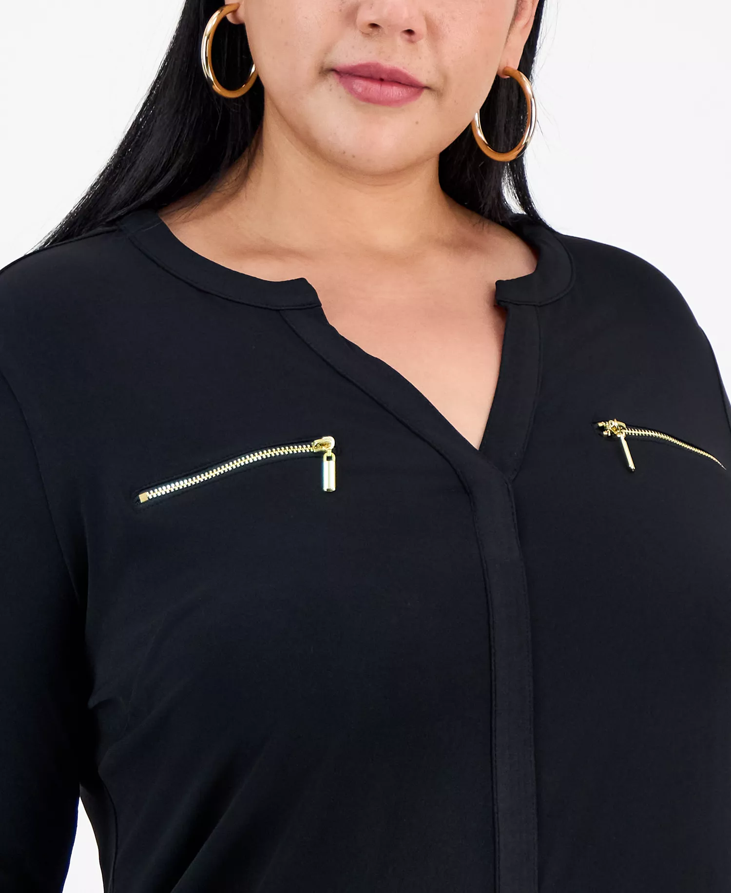 Plus Size Zip-Pocket Top, Created for Macy's - Deep Black - 0X