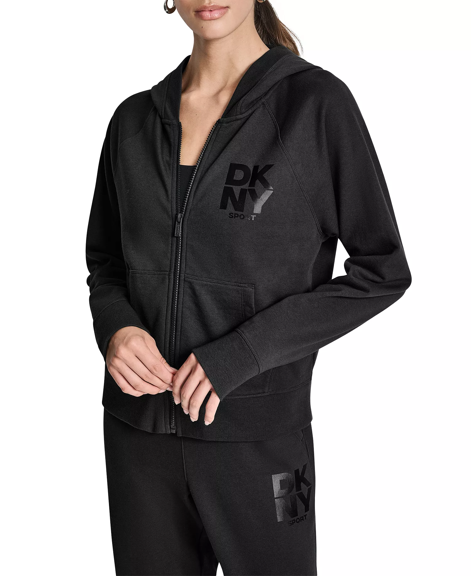 Women's Stacked Satin Logo Full-Zip Hoodie - Black - L