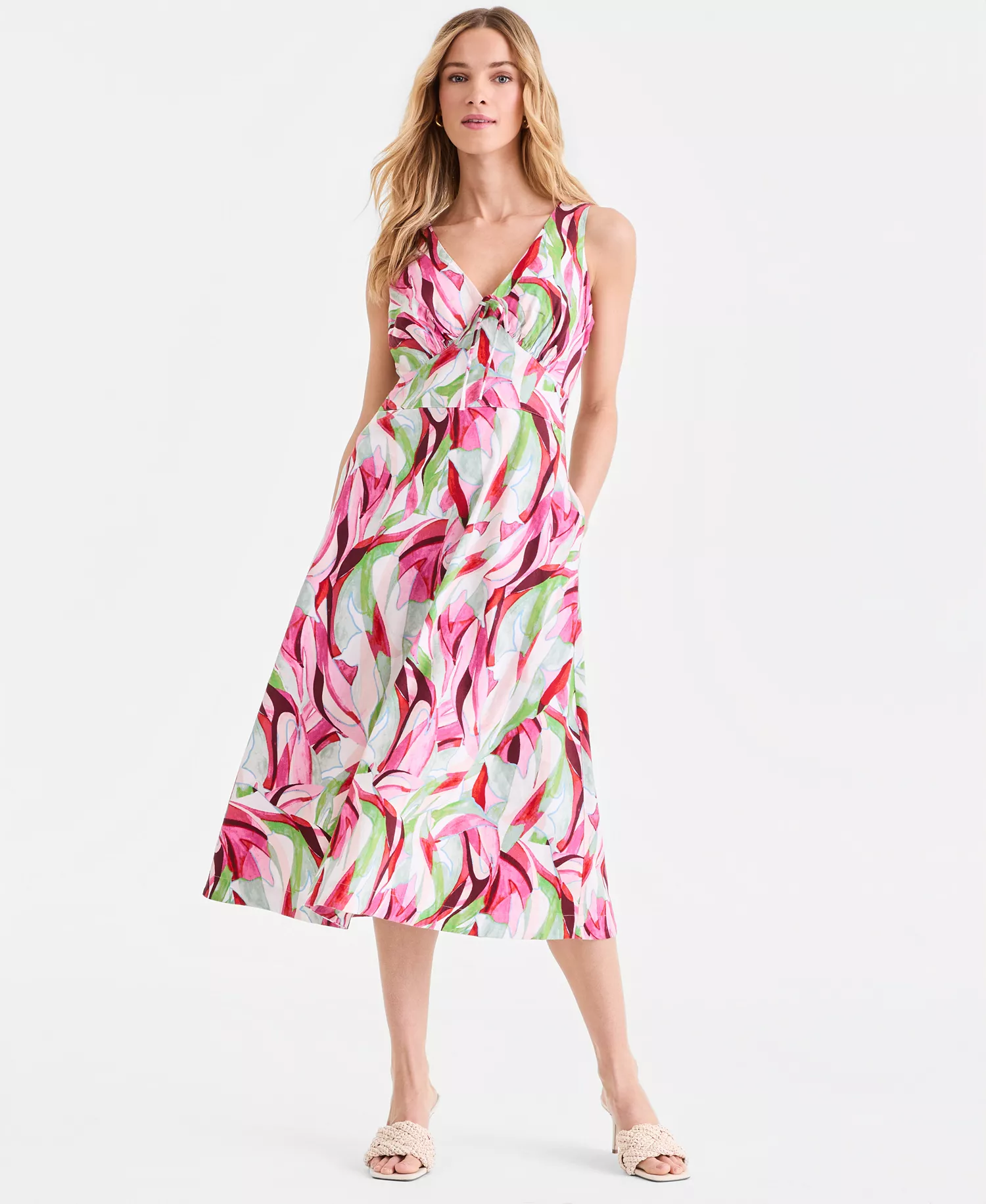 Women's Sleeveless Printed Linen-Blend Midi Dress, Macy's Exclusive - Casey Abs - L