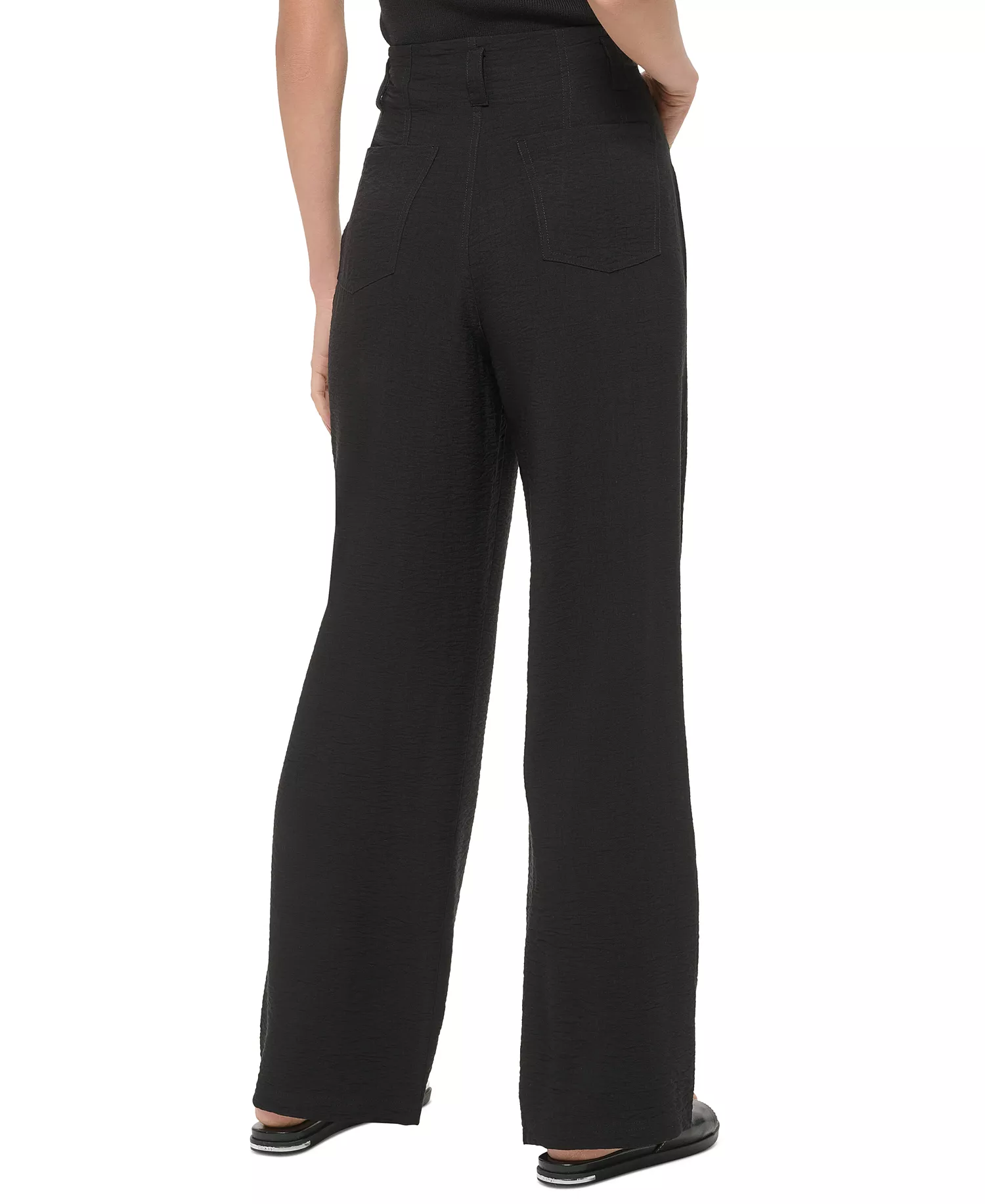Women's Top-Stitched Crinkle Trousers - Black - 0