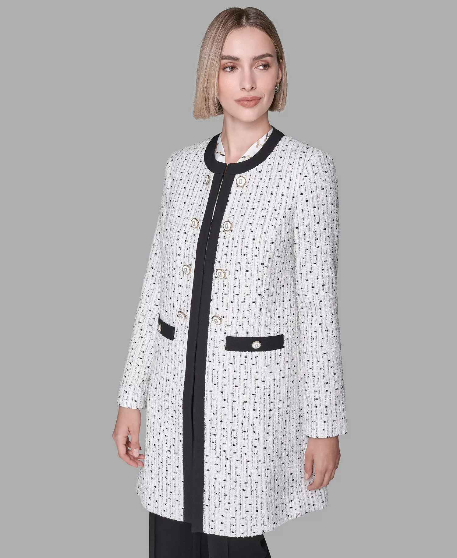 Women's Round Neck Hook & Eye Front Topper Jacket - Natural Multi - 0