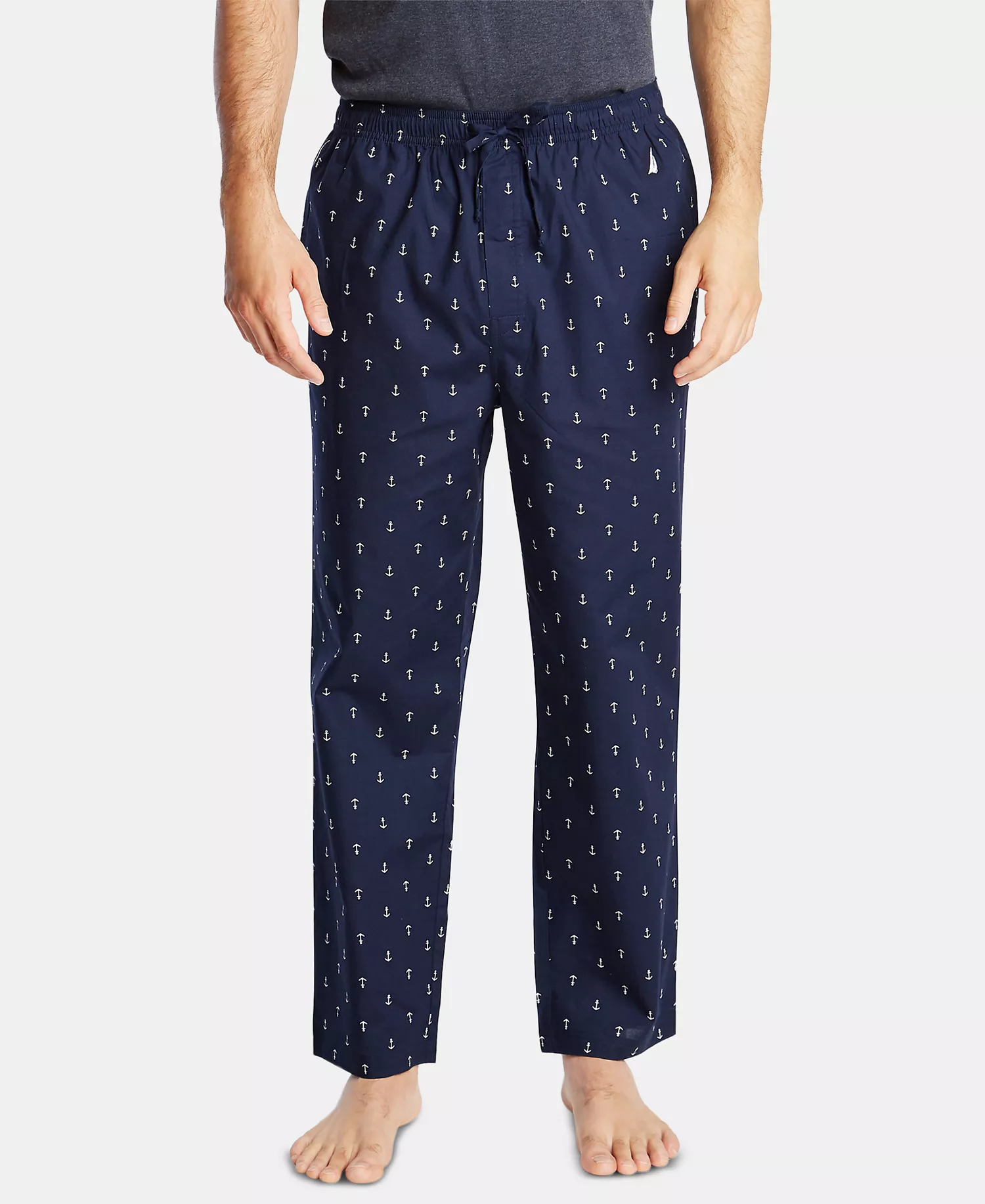 Men's Cotton Anchor-Print Pajama Pants - Maritime Navy - S