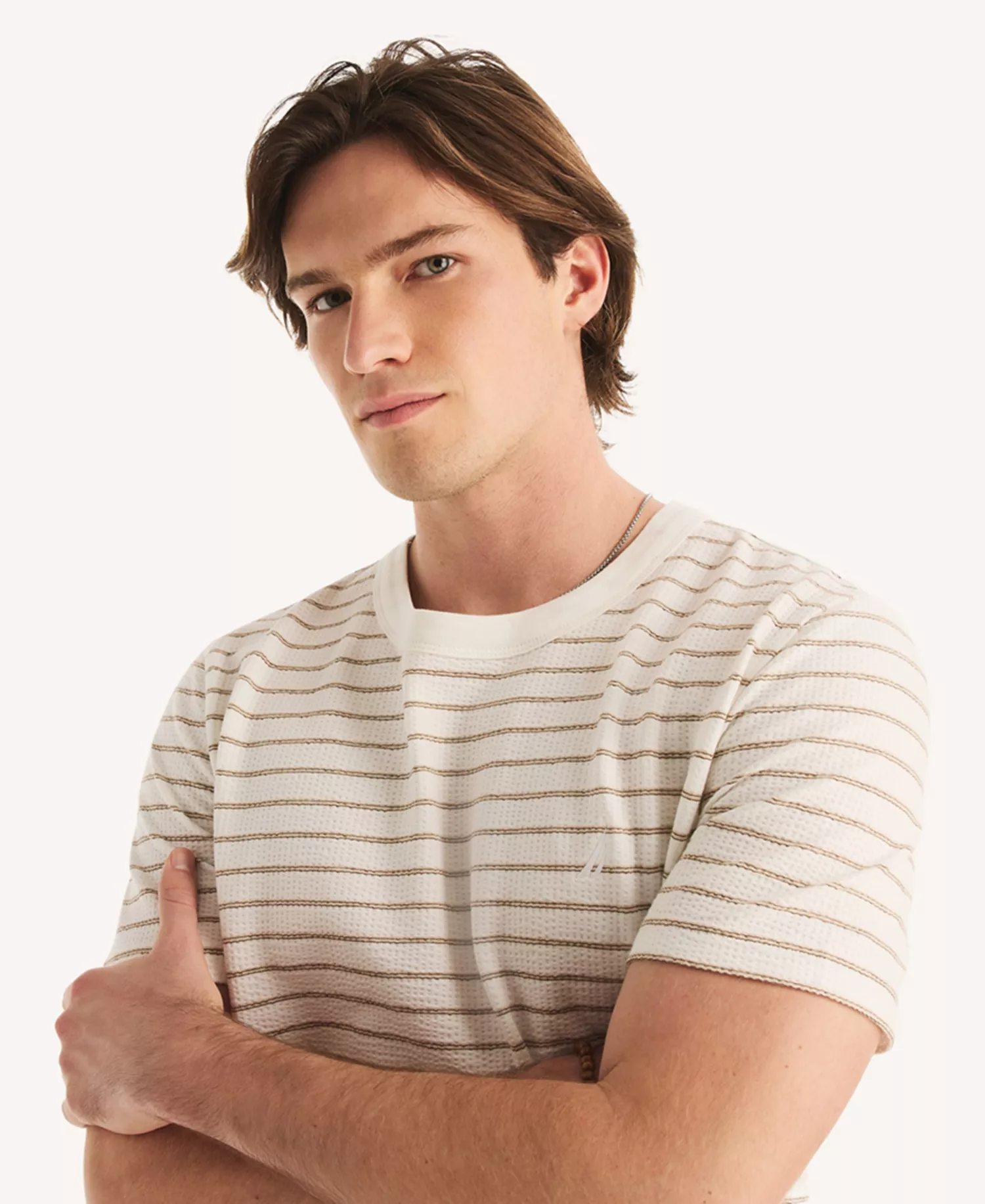 Men's Short-Sleeve Seersucker Striped T-Shirt - Cream - 2XL