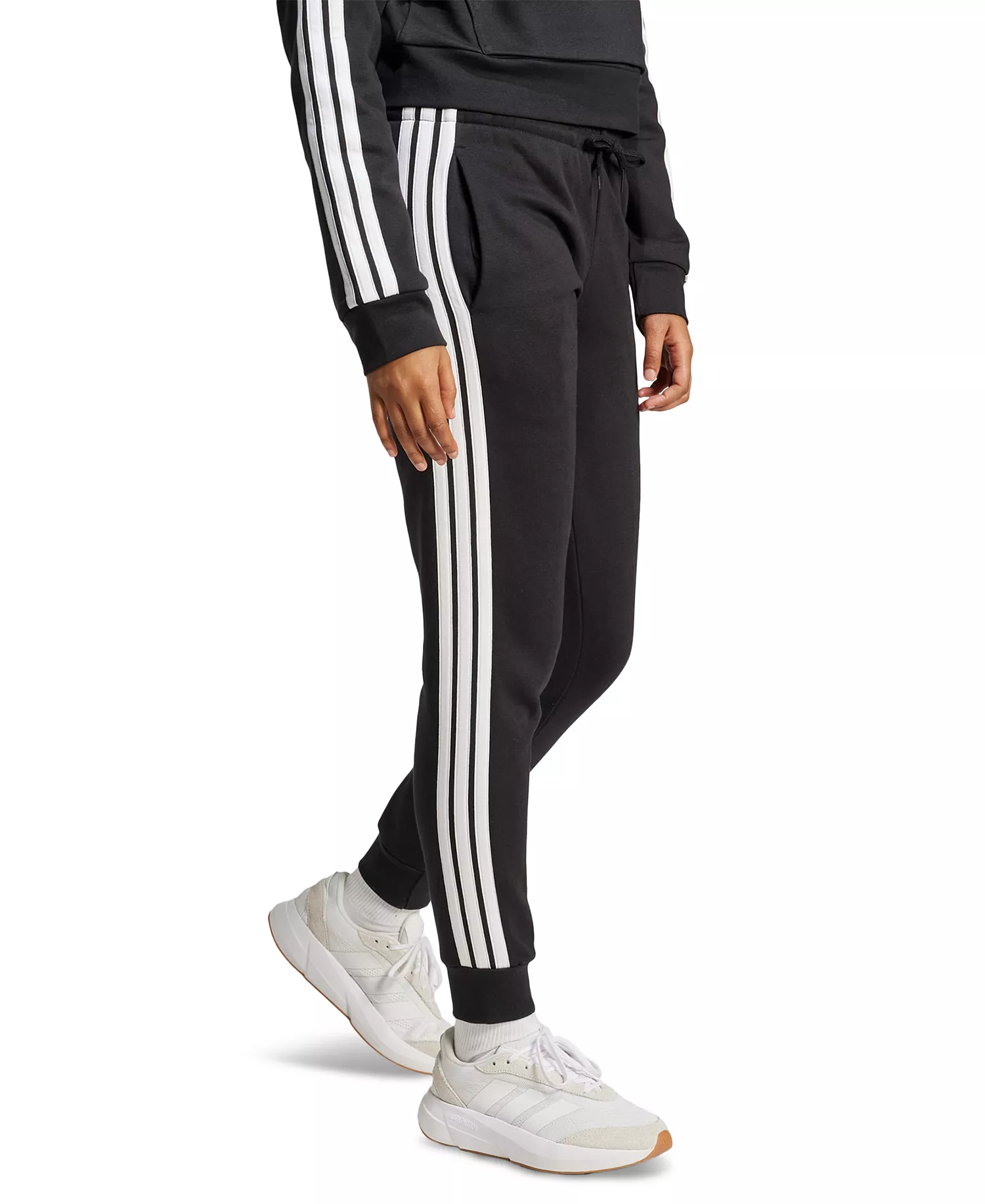 Women's Essentials Three Stripes Fleece Slim Pants - Black/white - 2XL