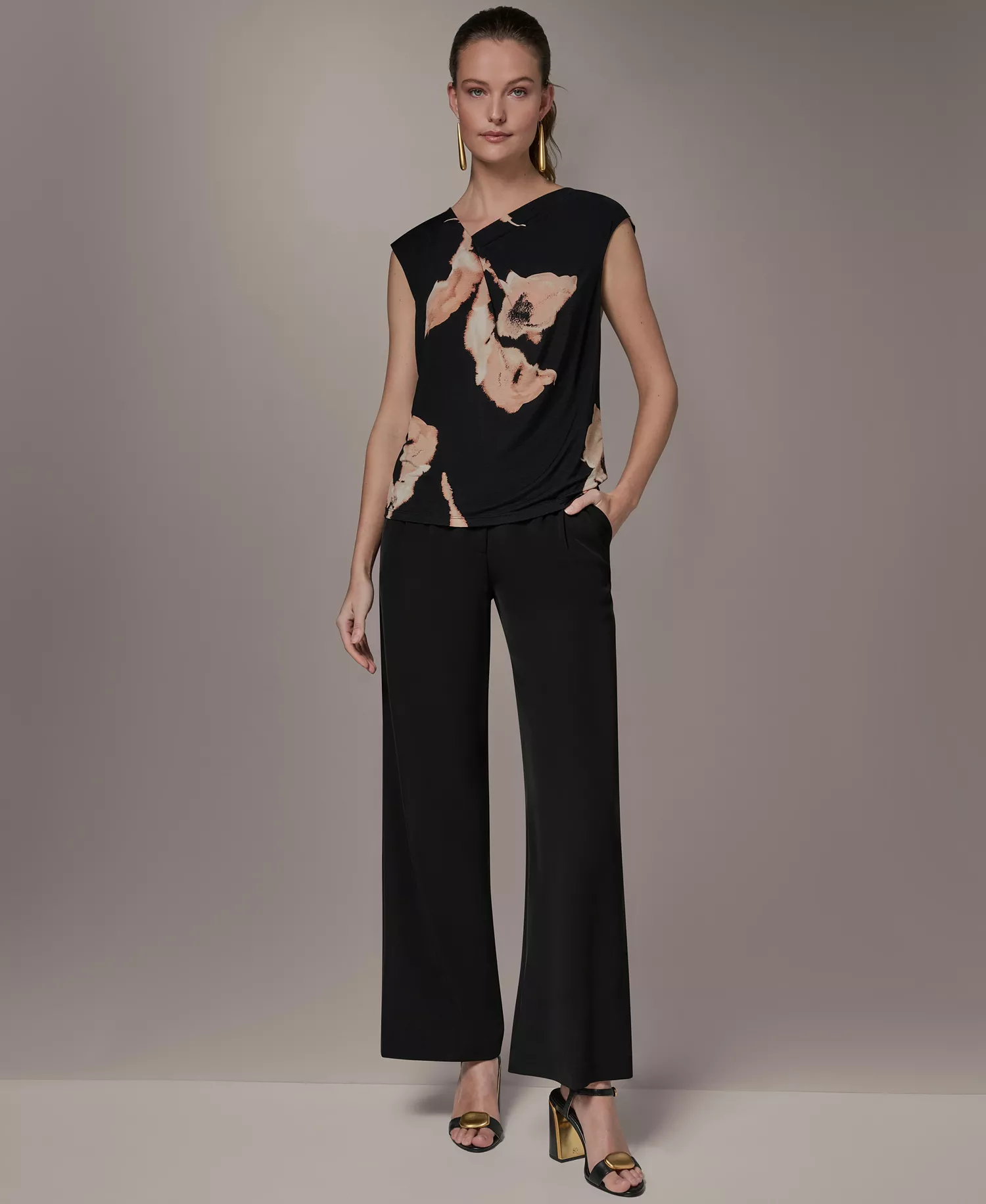 Petite Printed Sleeveless Top - Black Multi - P/L