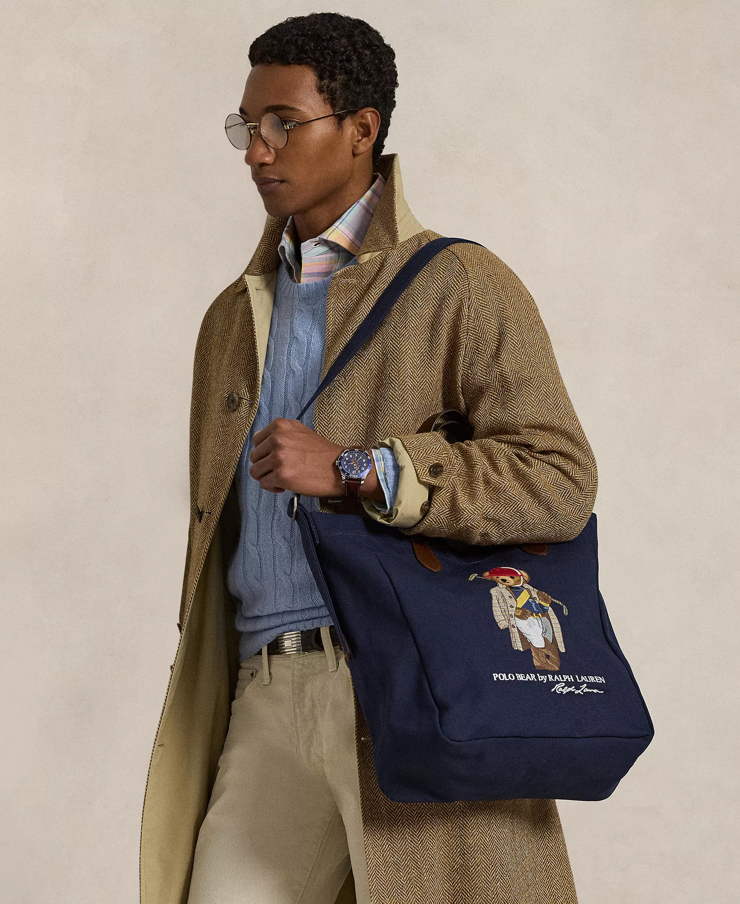 Men's Bear Canvas Shopper Tote Bag - Newport Navy - ONE SIZE