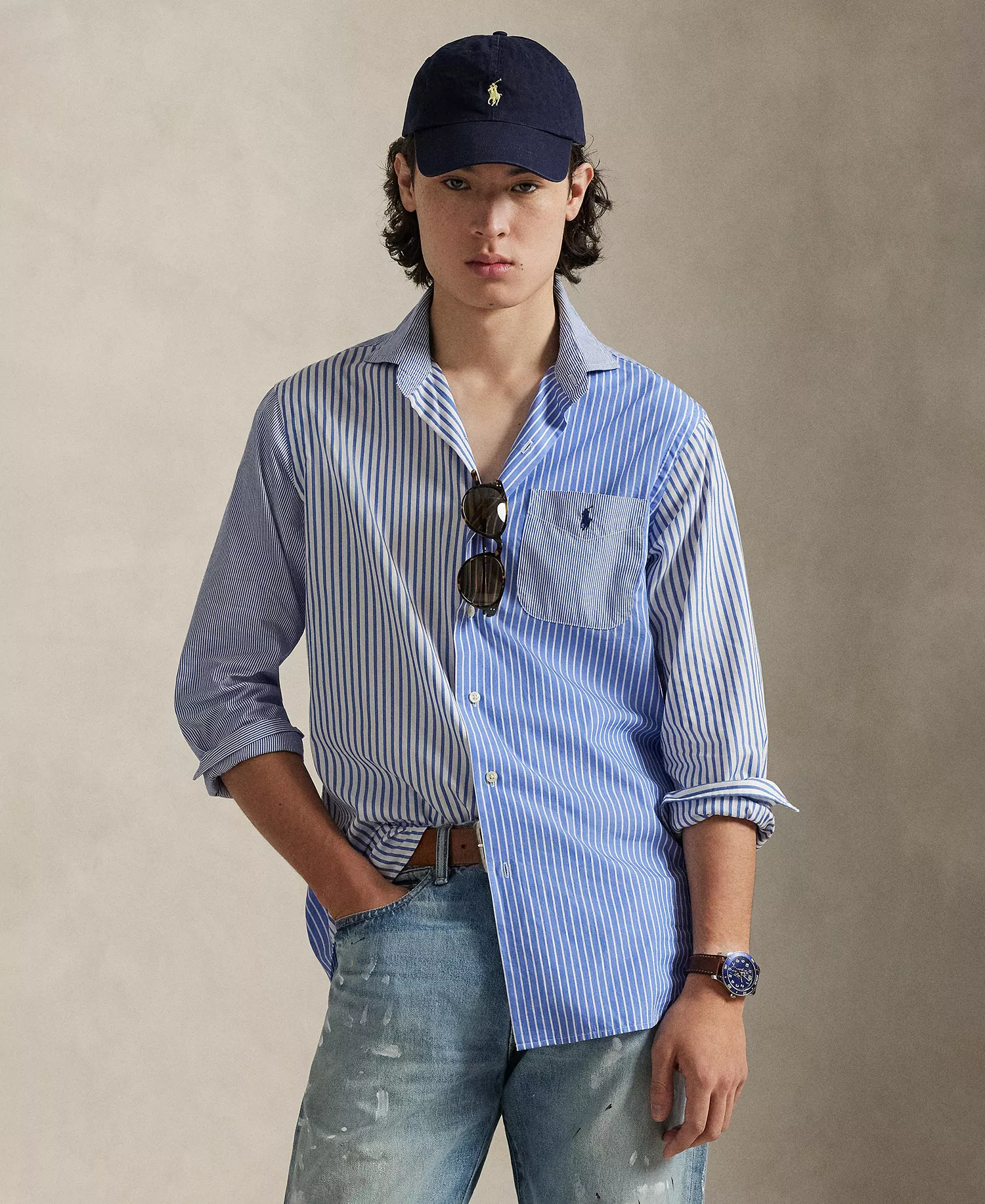 Men's Classic-Fit Striped Broadcloth Fun Shirt - Blue Funshirt - 2XL