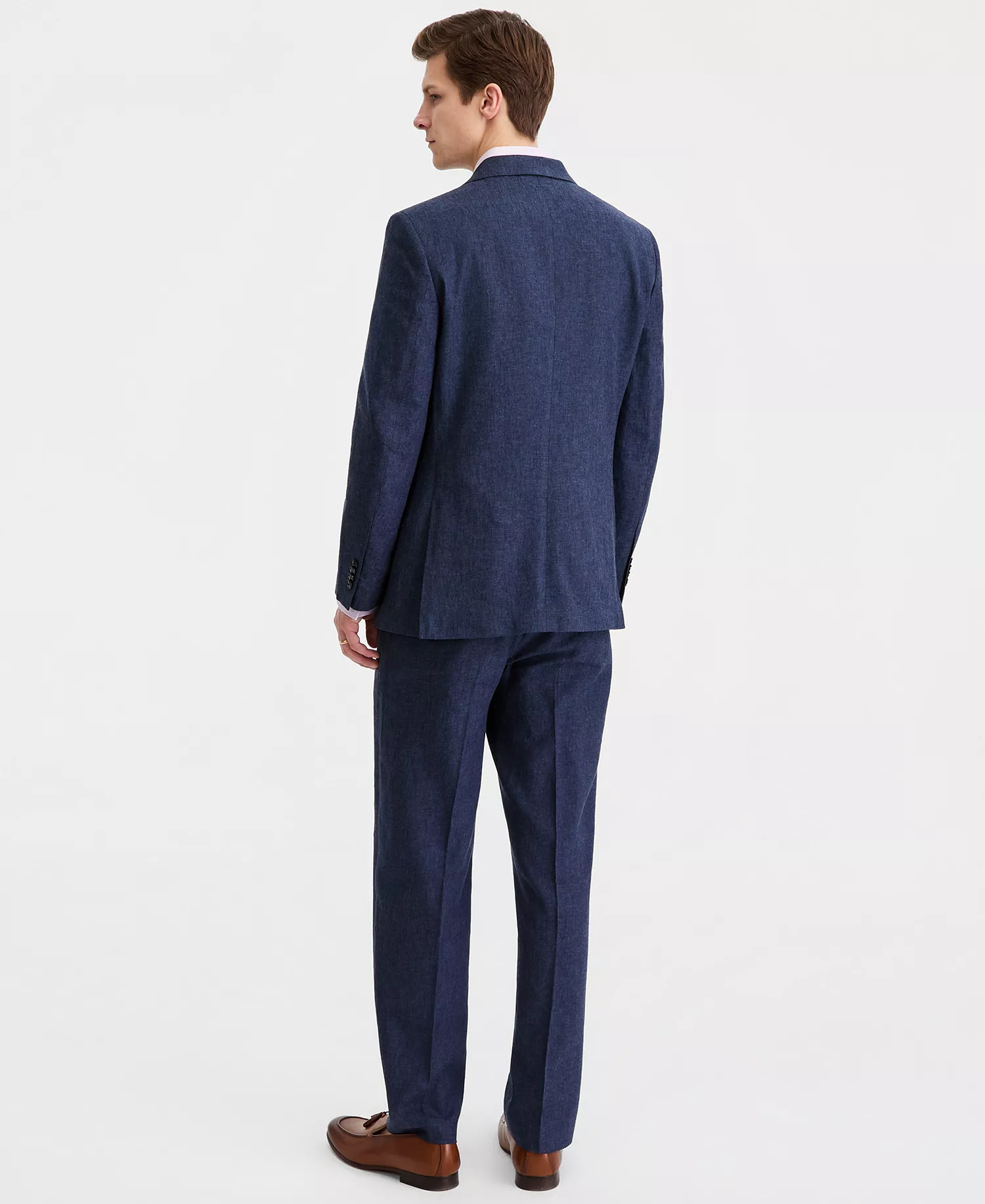 Men's Modern-Fit Cotton & Linen Nested Suit  - Blue Solid - 36R