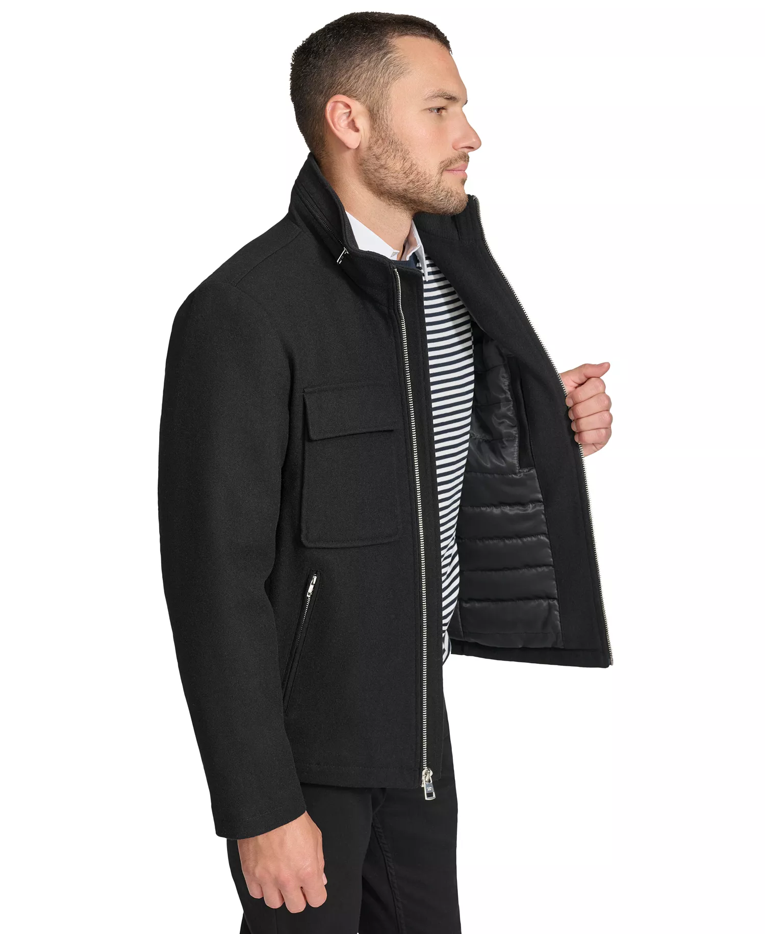 Men's Hipster Full-Zip Jacket with Zip-Out Hood - Black - 2XL