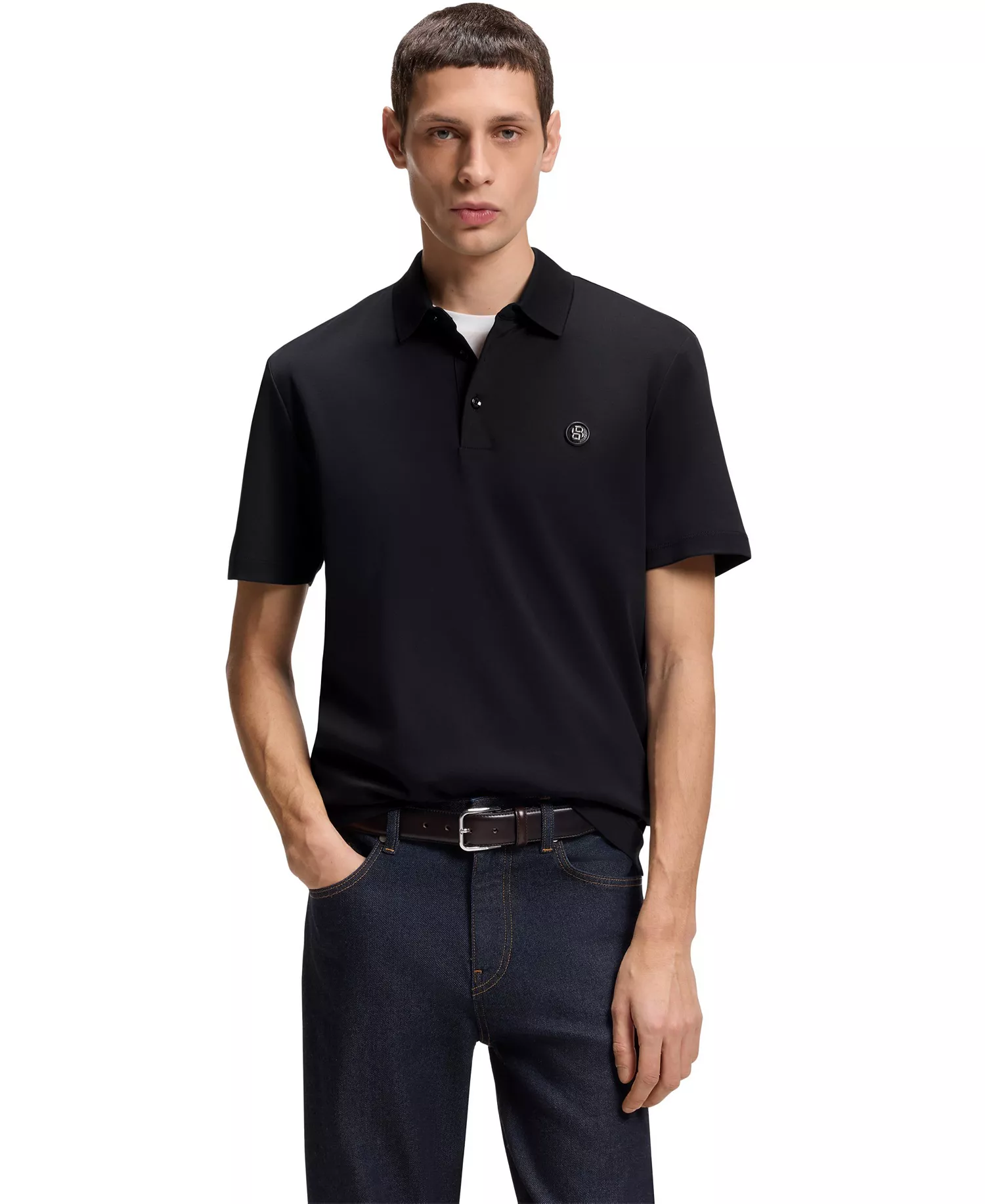 Men's Double B Monogram Mercerized-Cotton Polo Shirt - Dark Blue - 2XL