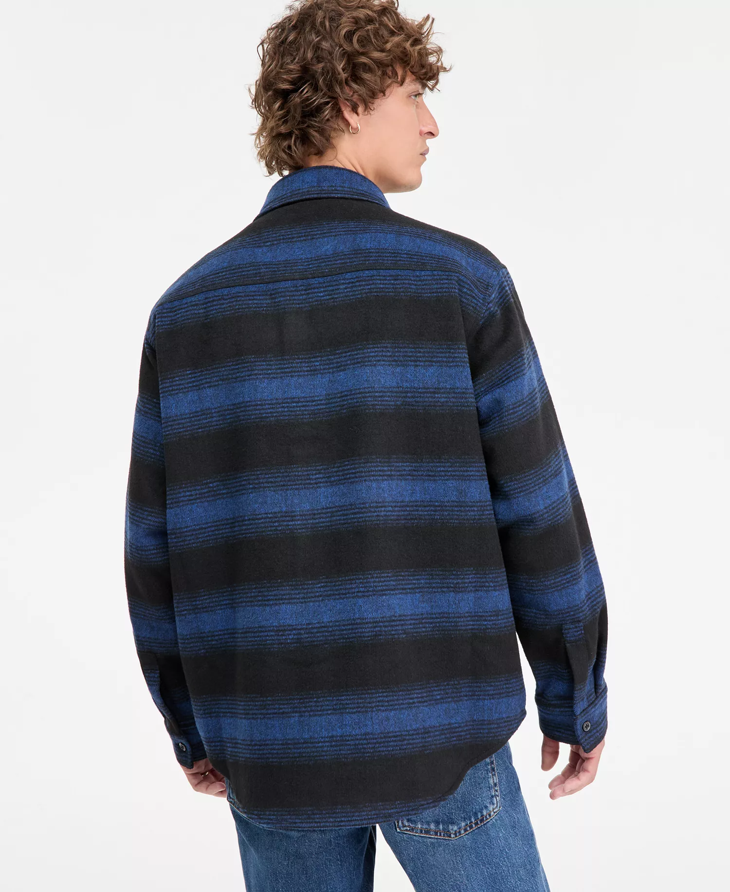 Men's Ebolt Striped Button-Front Shirt Jacket - Open Blue - 2XL