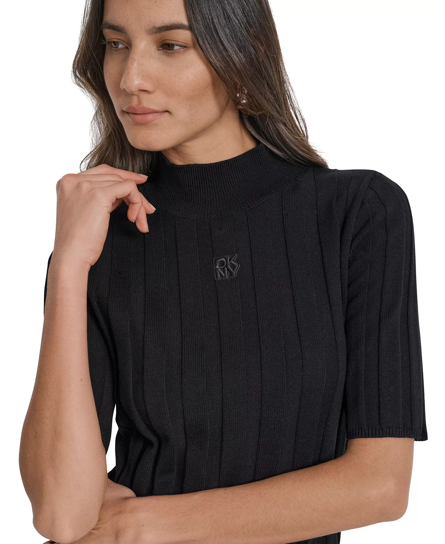 Women's Mock Neck Cotton Rib Knit Sweater - Black - XL