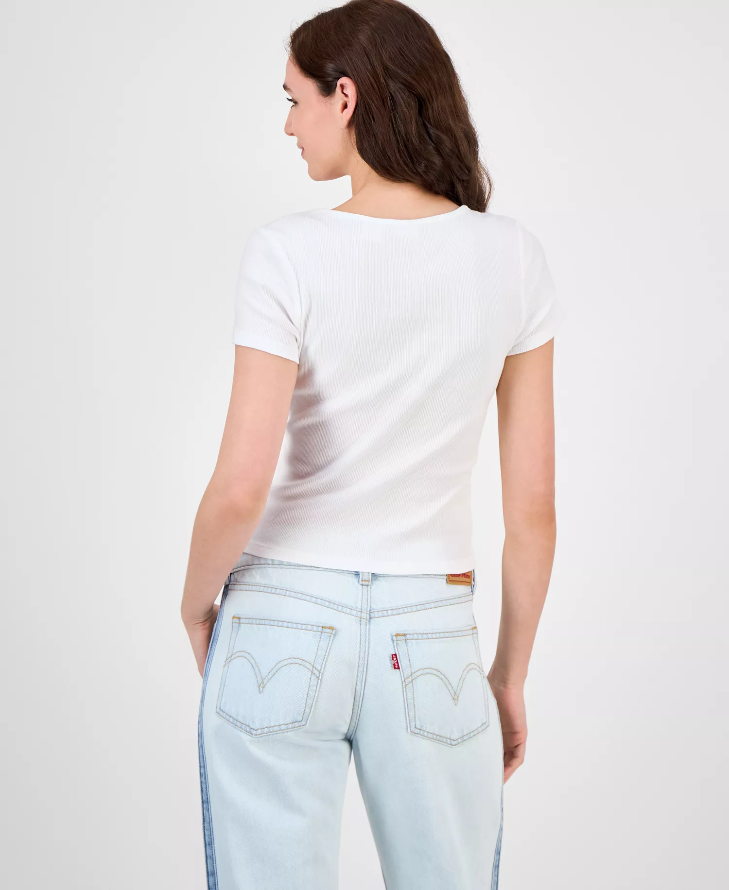 Premium Women's Cotton Rib-Knit Square-Neck Tee - Bright White - L