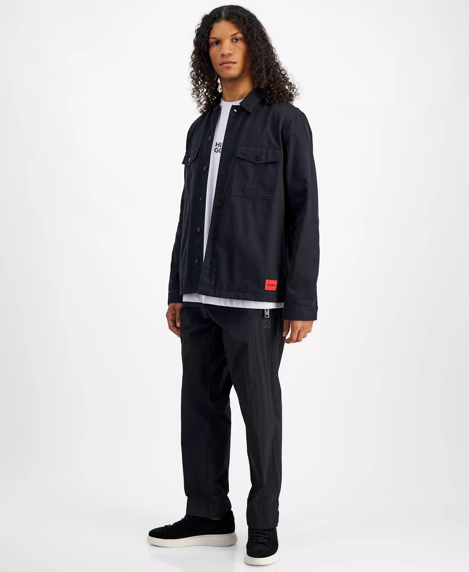 Men's Oversized-Fit Shirt Jacket - Black - L