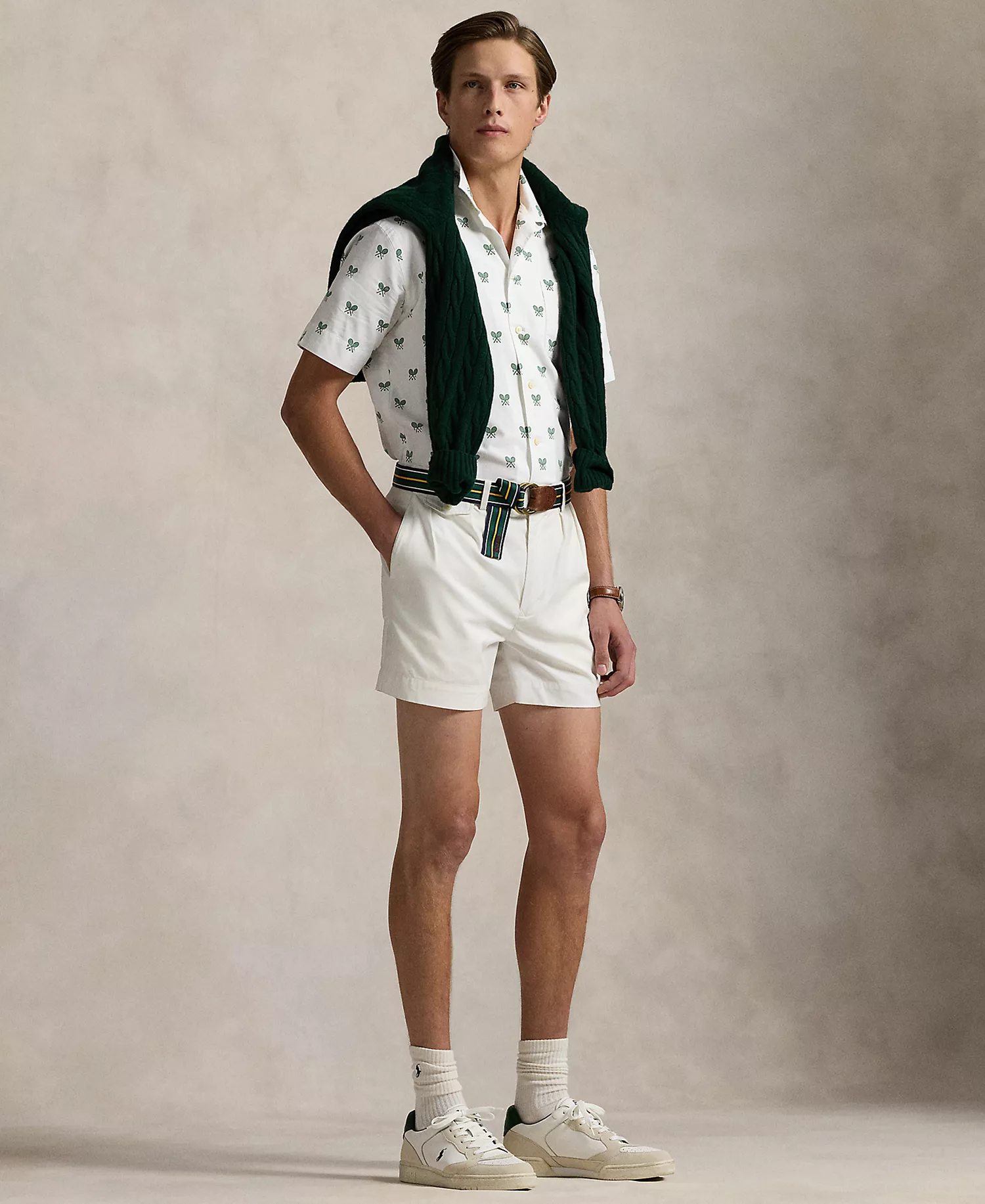 Men's Classic-Fit Racquet-Print Oxford Shirt - Crossed Rackets - 2XL