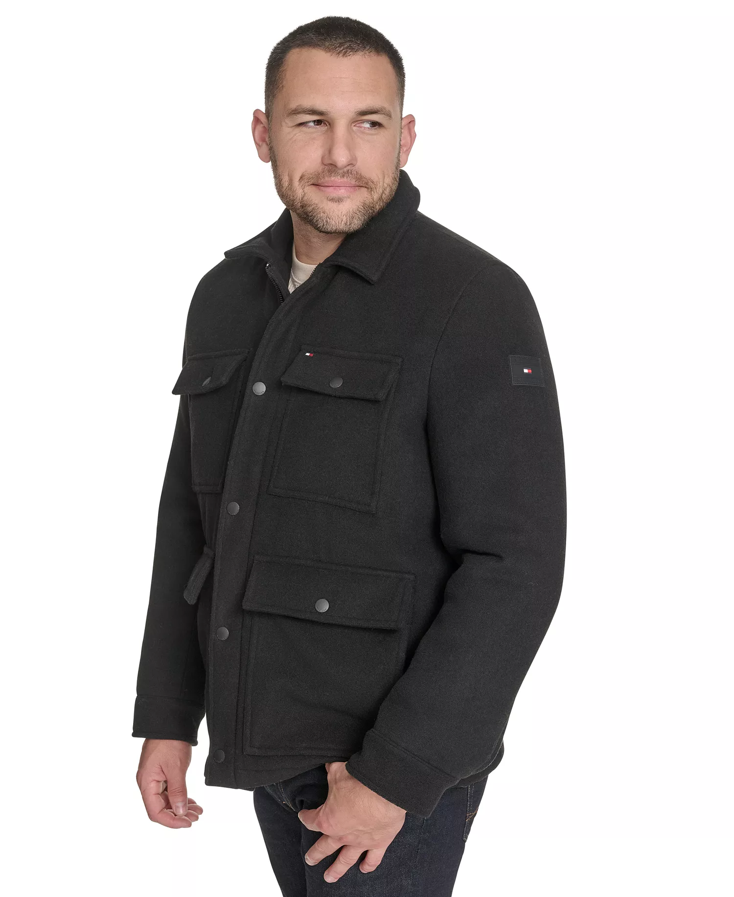 Men's Wool Blend Field Jacket - Black - 2XL