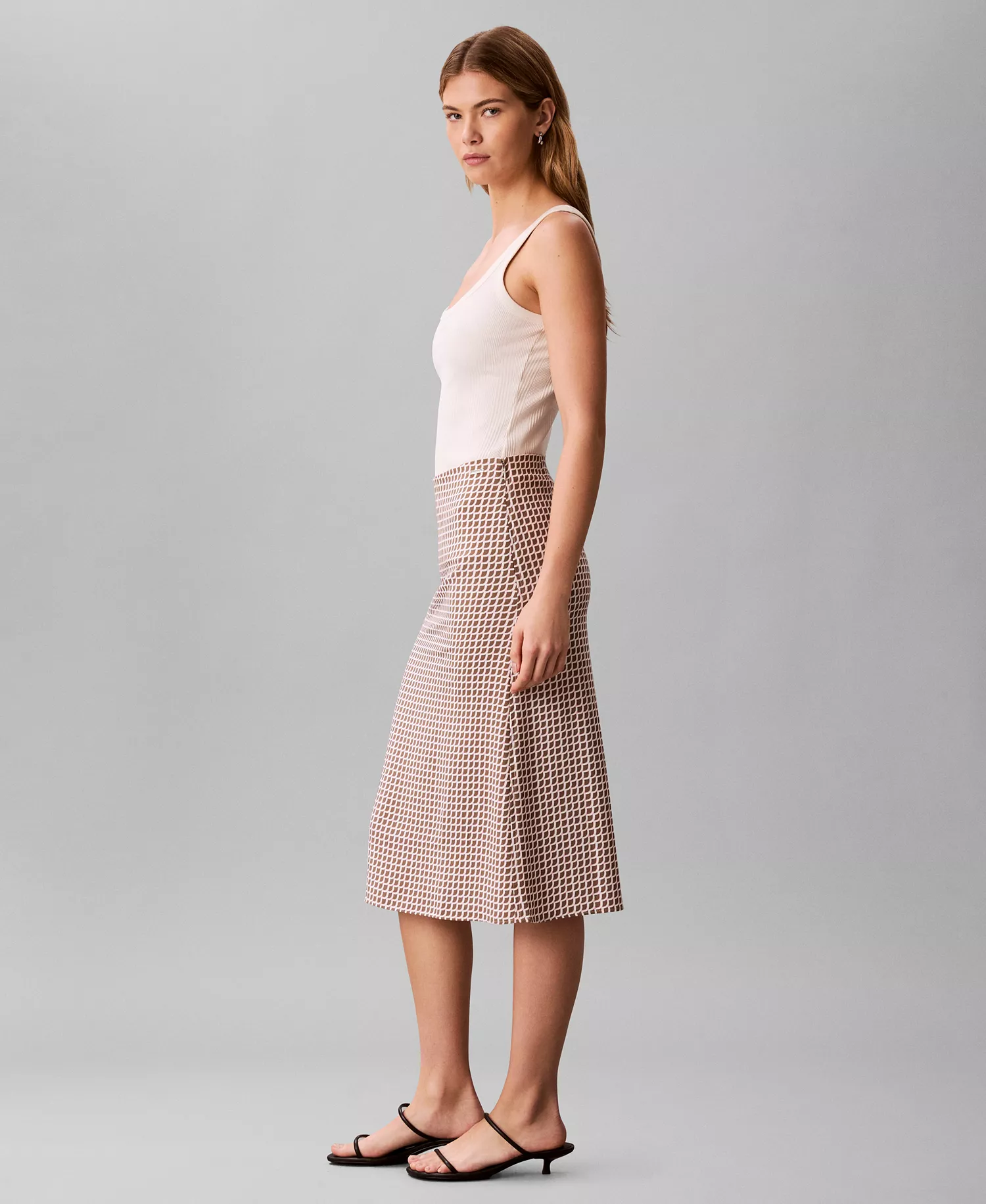 Women's Printed Midi Skirt - Walnut Tiled Scale Print - 10