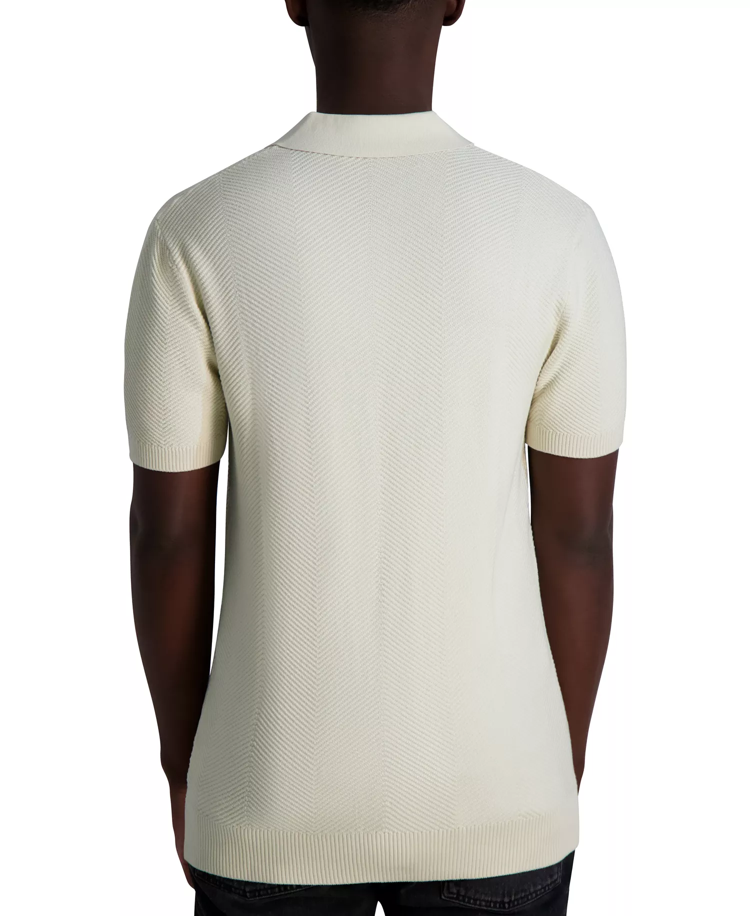 Men's Short Sleeve Textured Open Collar Polo Shirt - Natural - L