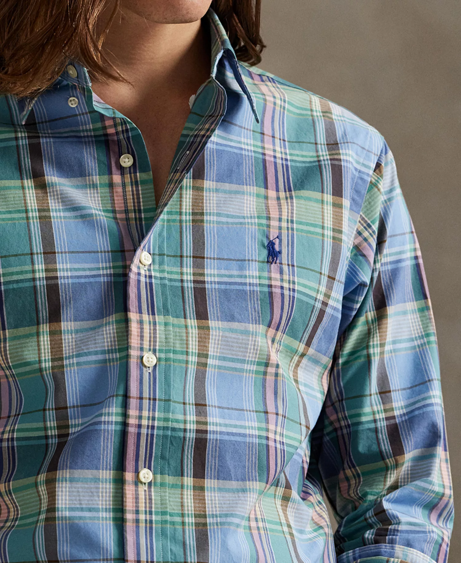 Men's Classic-Fit Long-Sleeve Shirt - Blue Brown - 2XL