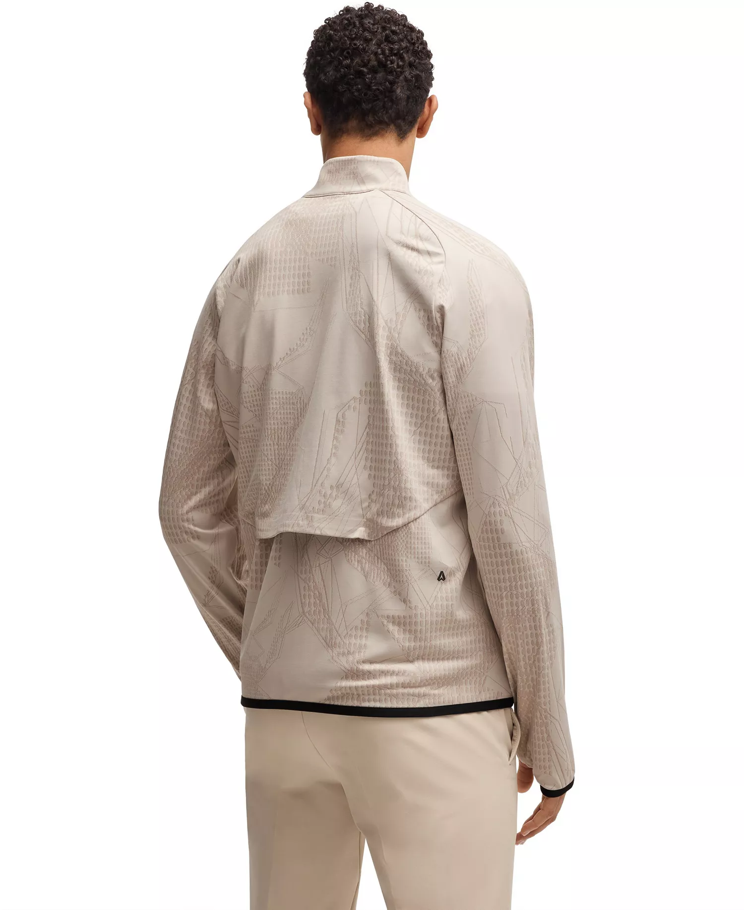 Men's Jacquard Pattern Active Zip-Up Sweatshirt - Open Beige - 2XL