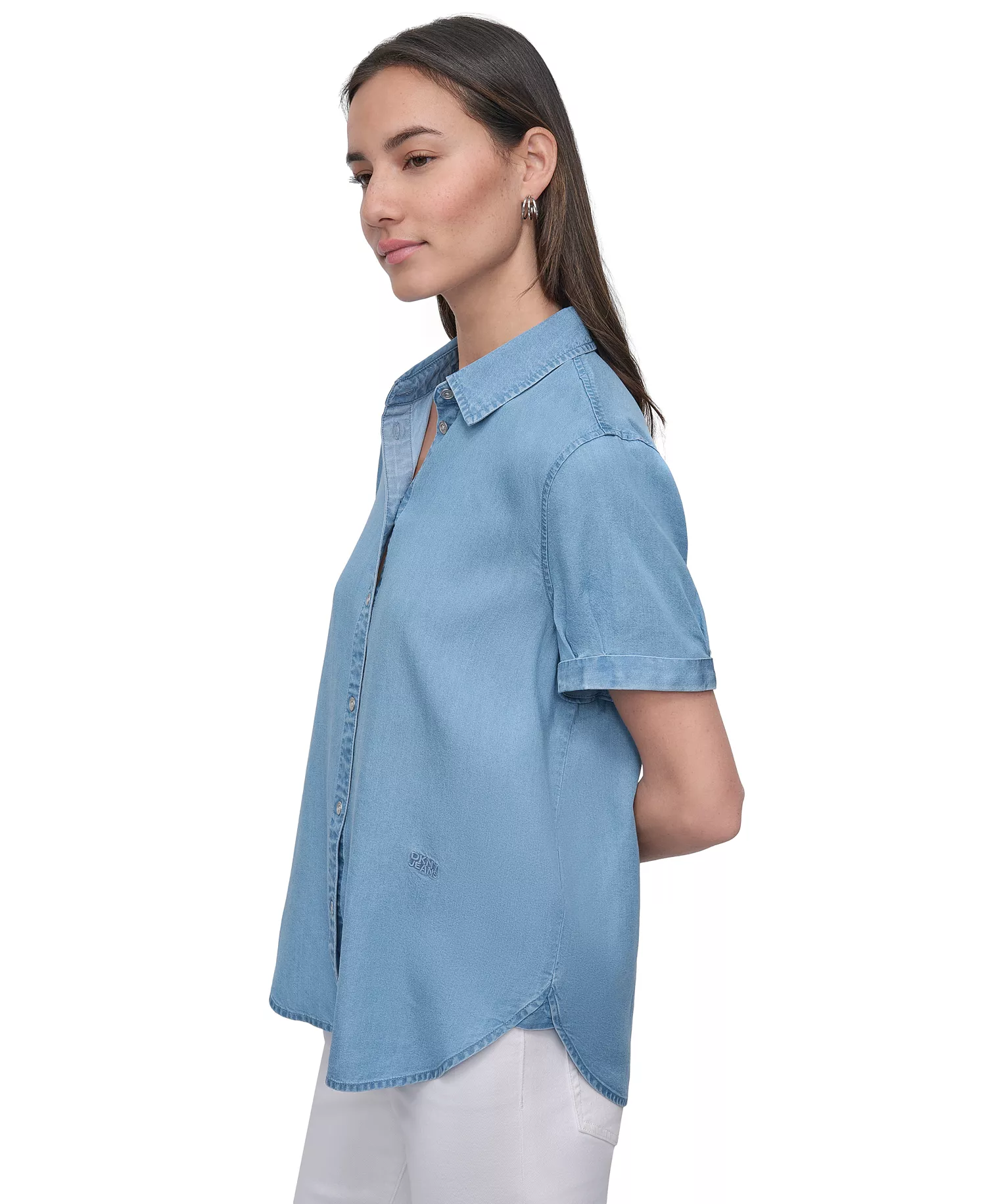 Women's Rolled-Sleeve Button-Up Shirt - FJZ - CHAMBRAY - L