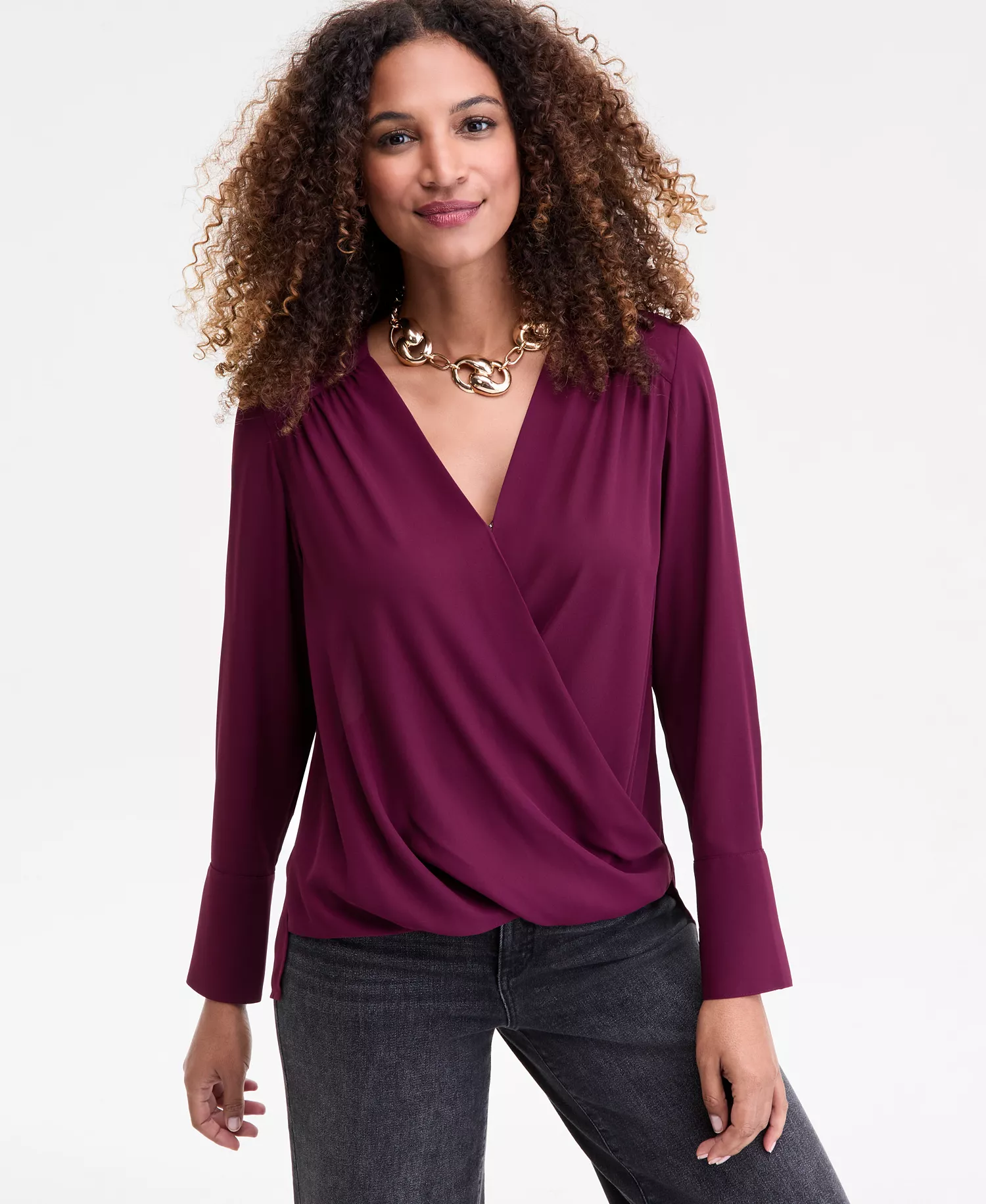 Women's Surplice Long-Sleeve Blouse, Exclusively at Macy's - Berried Treasure - 0X