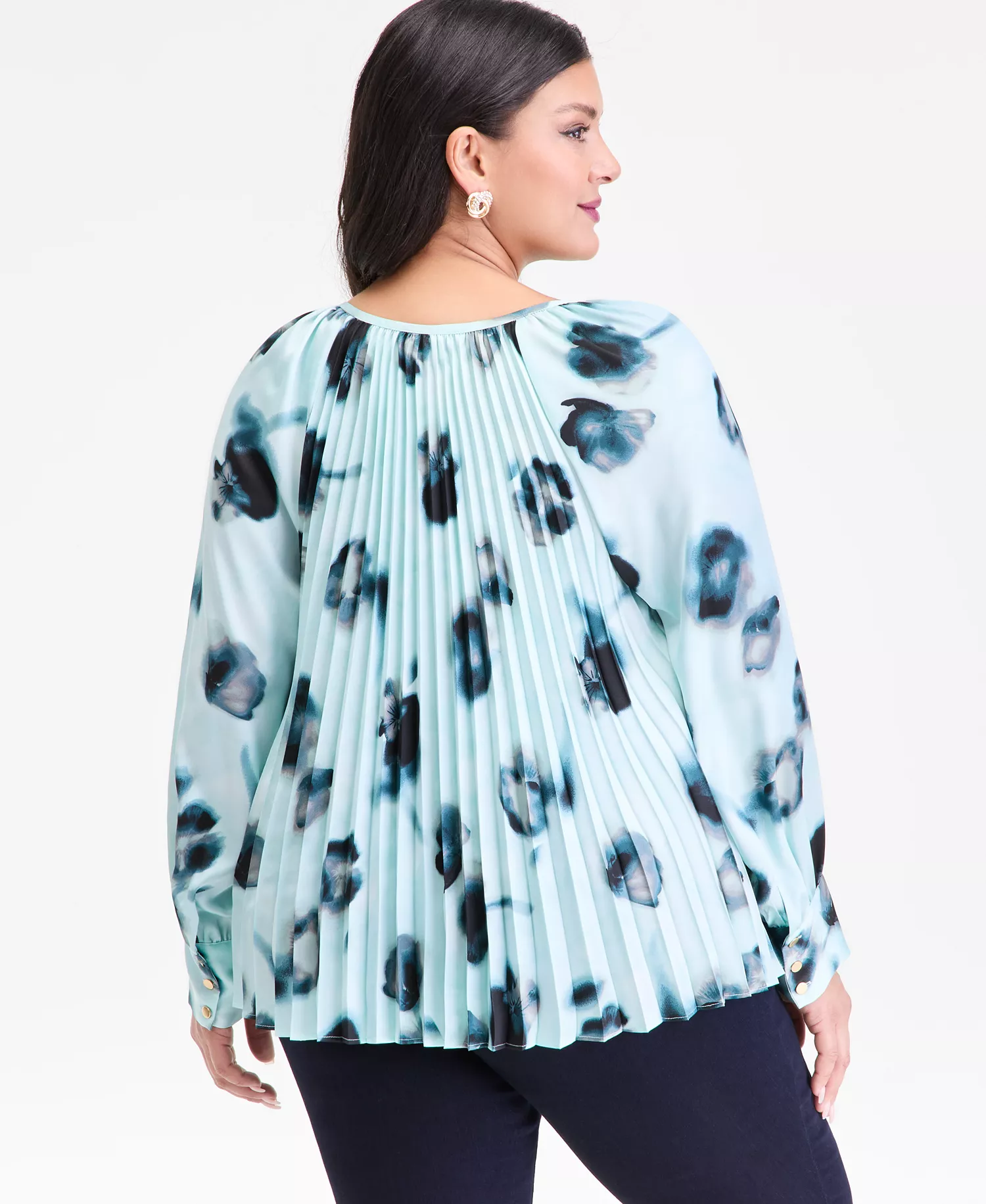 Plus Size Printed Pleated Split-Neck Blouse, Macy's Exclusive  - Millie Garden - 0X