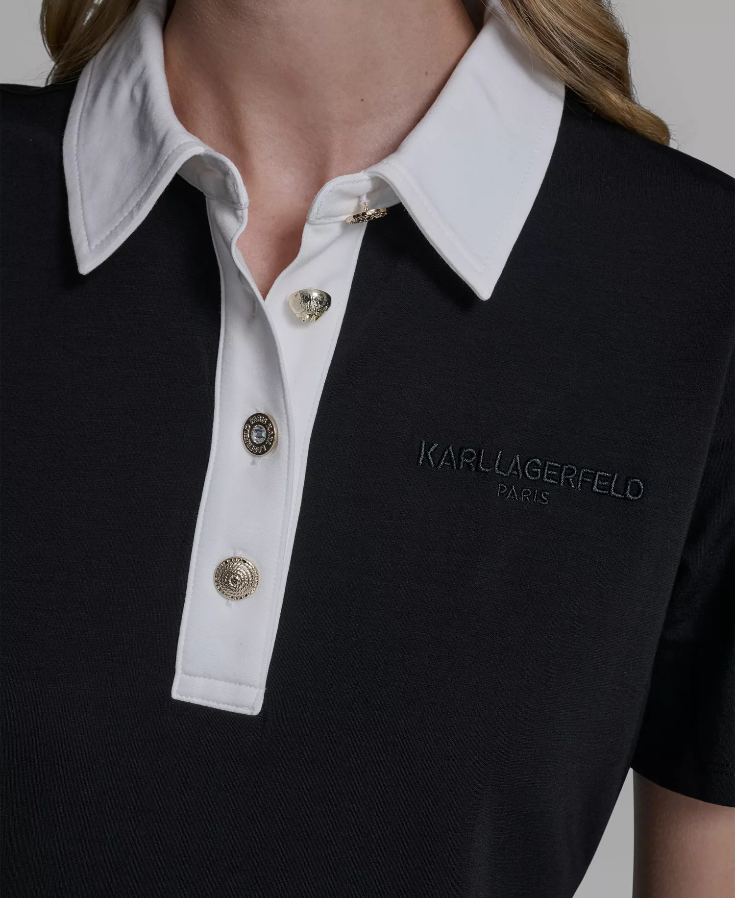 Women's Knit Collared Polo Dress - Black - L