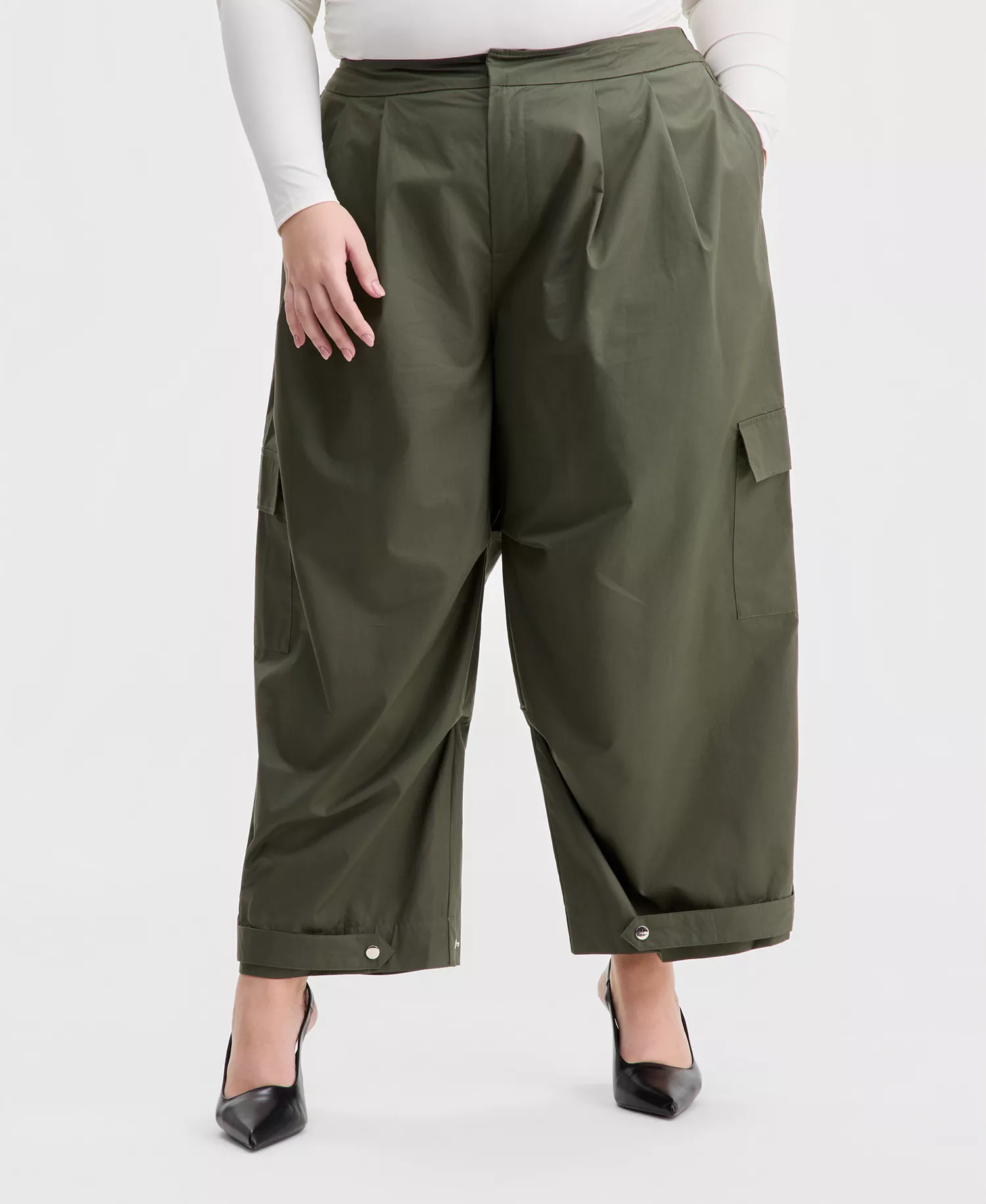 Trendy Plus Size Cotton Wide-Leg Cargo Pants, Macy's Exclusive - Dusty Green - 0X
