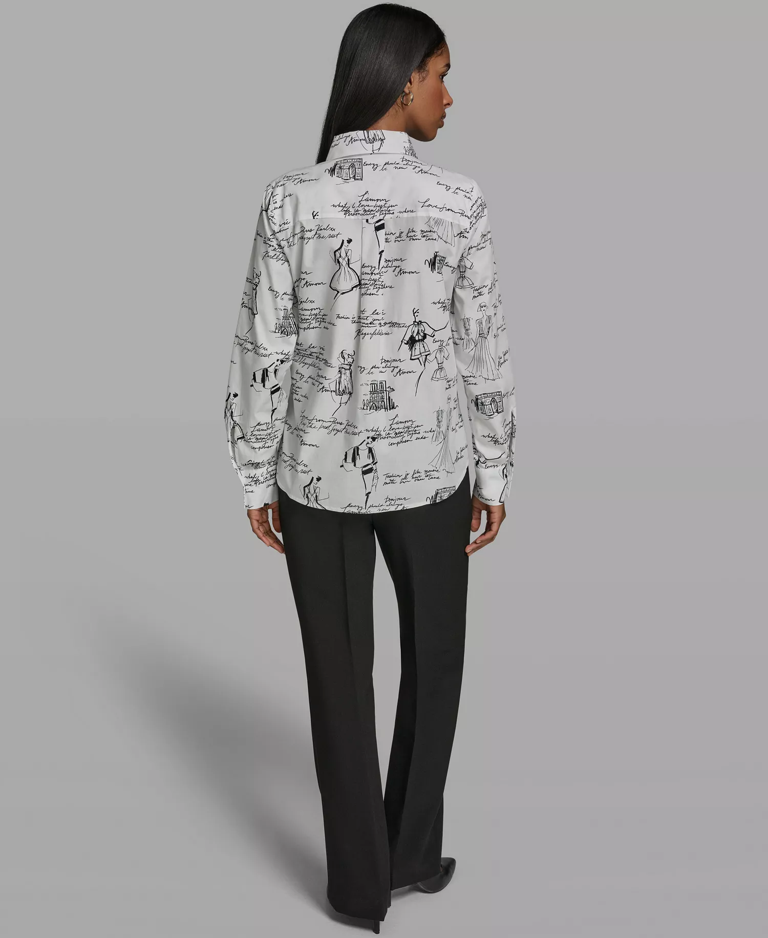 Women's Collared Woven Blouse - Soft White/black - L