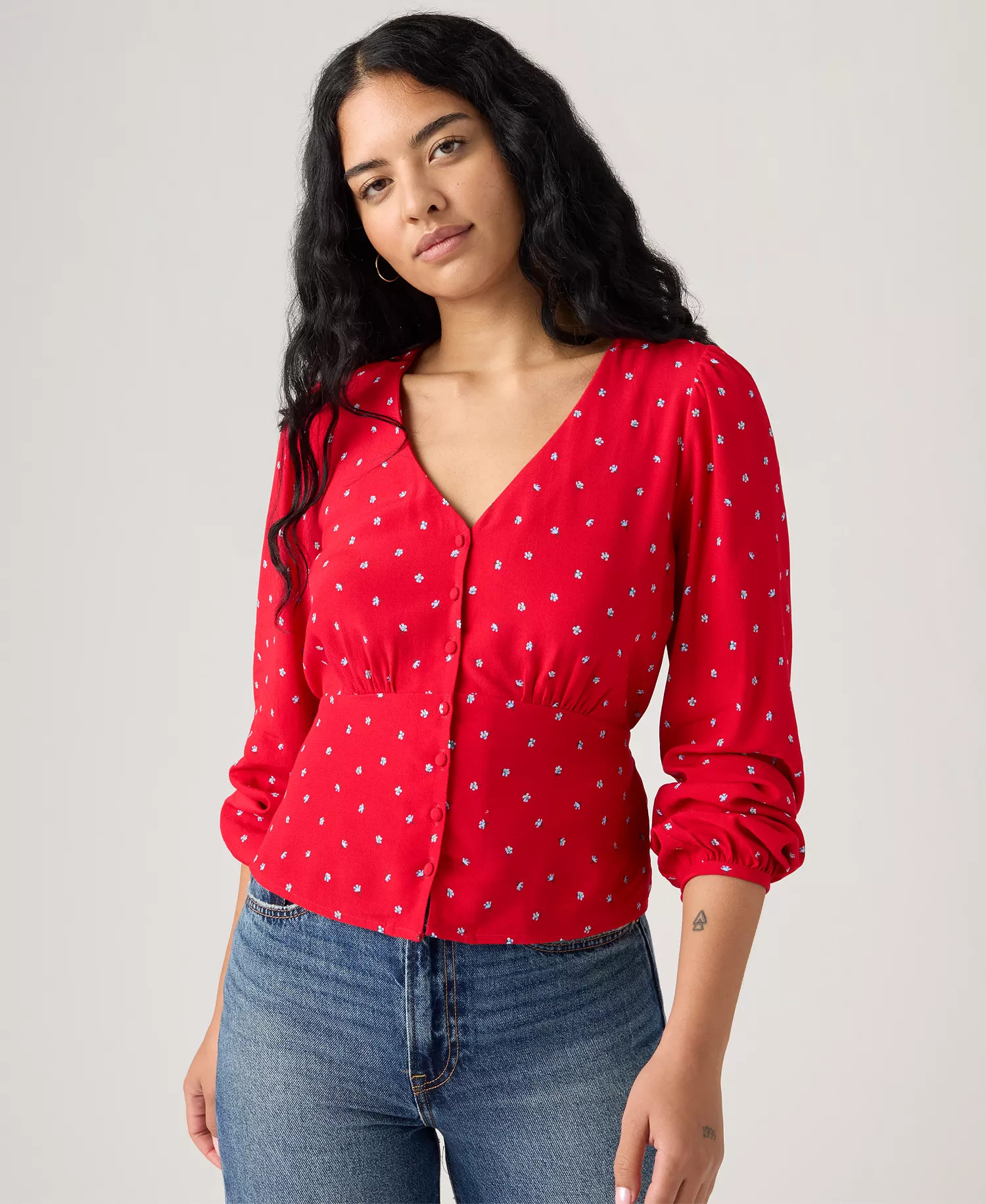 Women's Dolores Long Sleeve Blouse - Red - L
