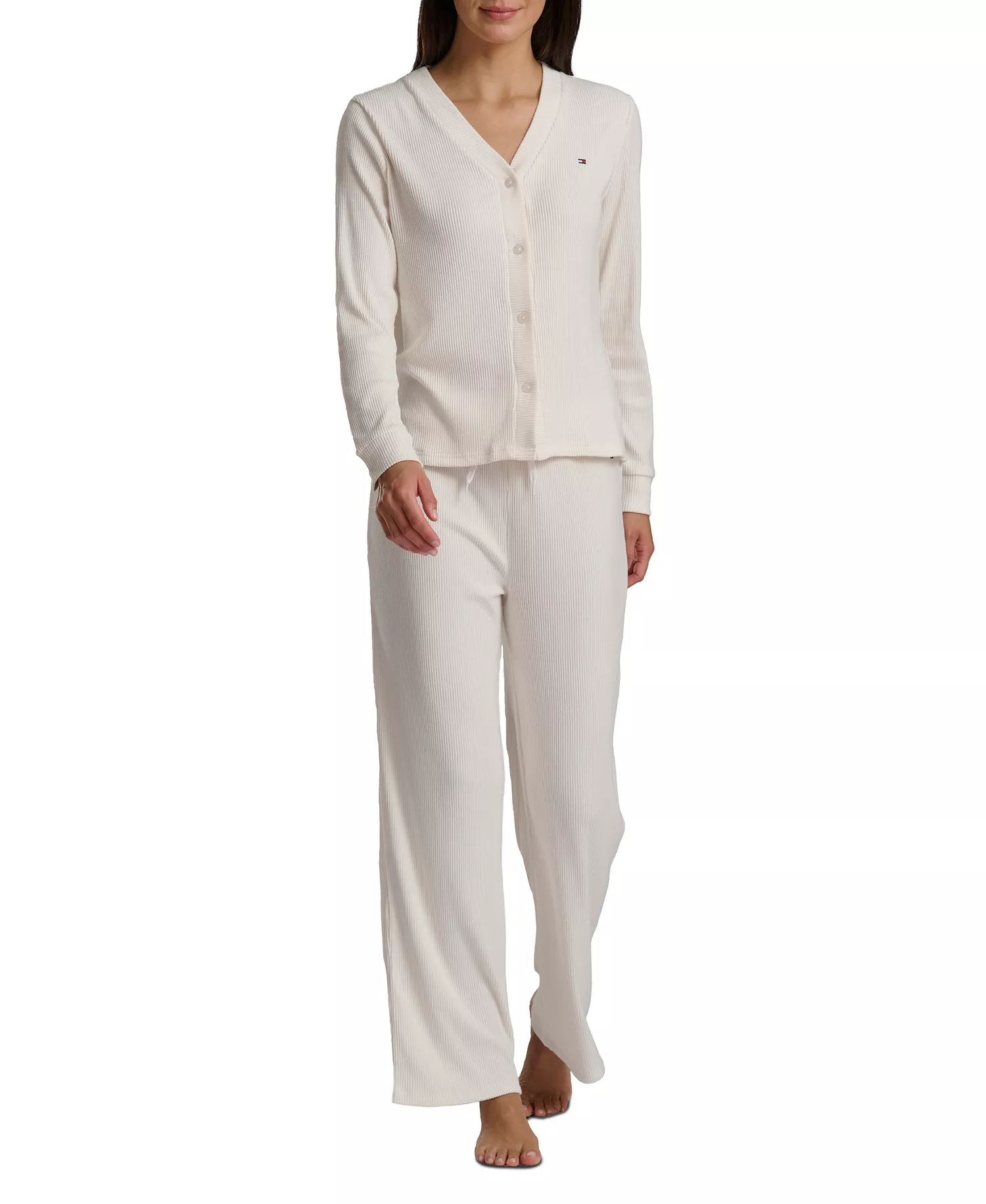 Women's 2-Piece Long Sleeve Cardigan and Pants Set - Egret - XL