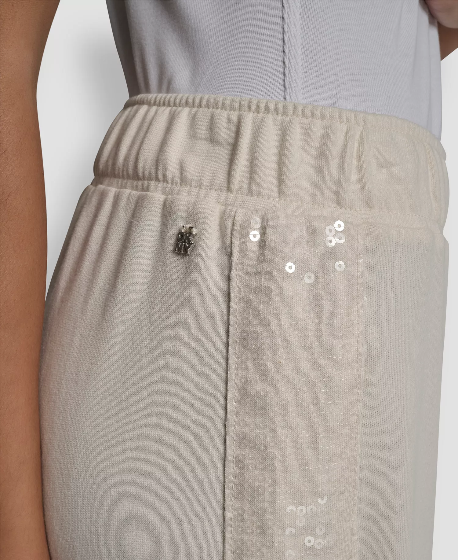 Women's Mid-Rise Sequin Detail Wide Leg Pants - Egg Nog - L