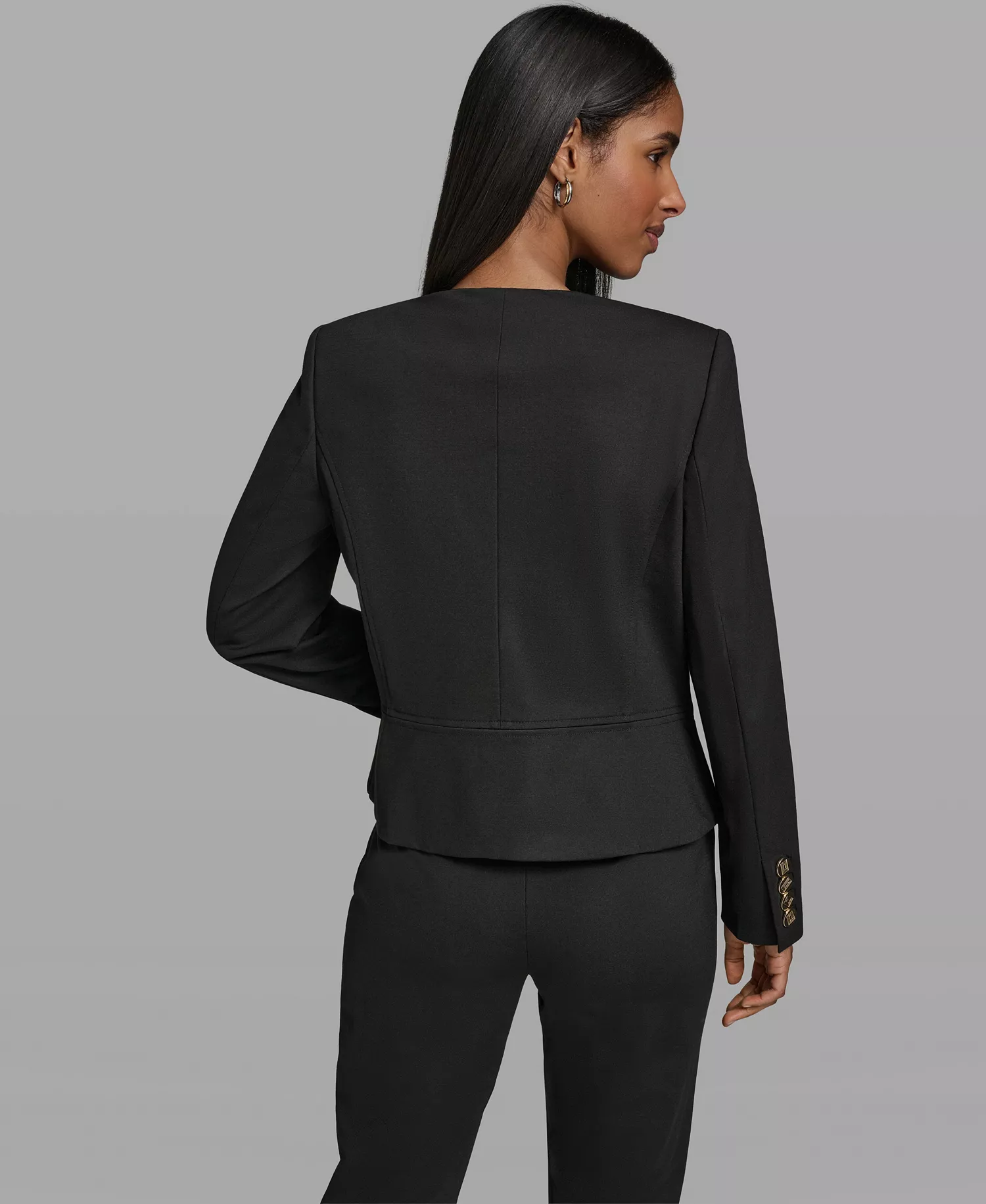 Women's Round Neck Cropped Jacket - Black - 0