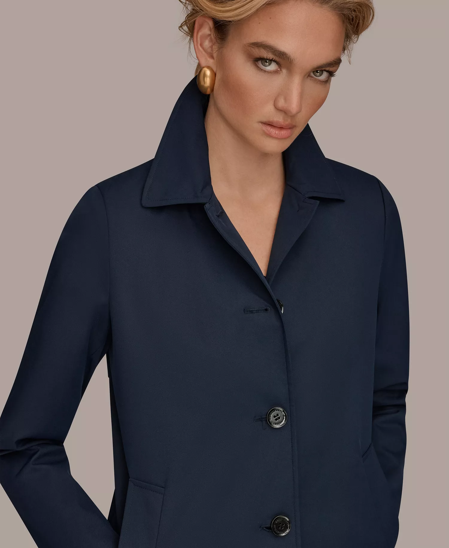Women's Balmacaan Shirt Collar Coat - Nightfall - L