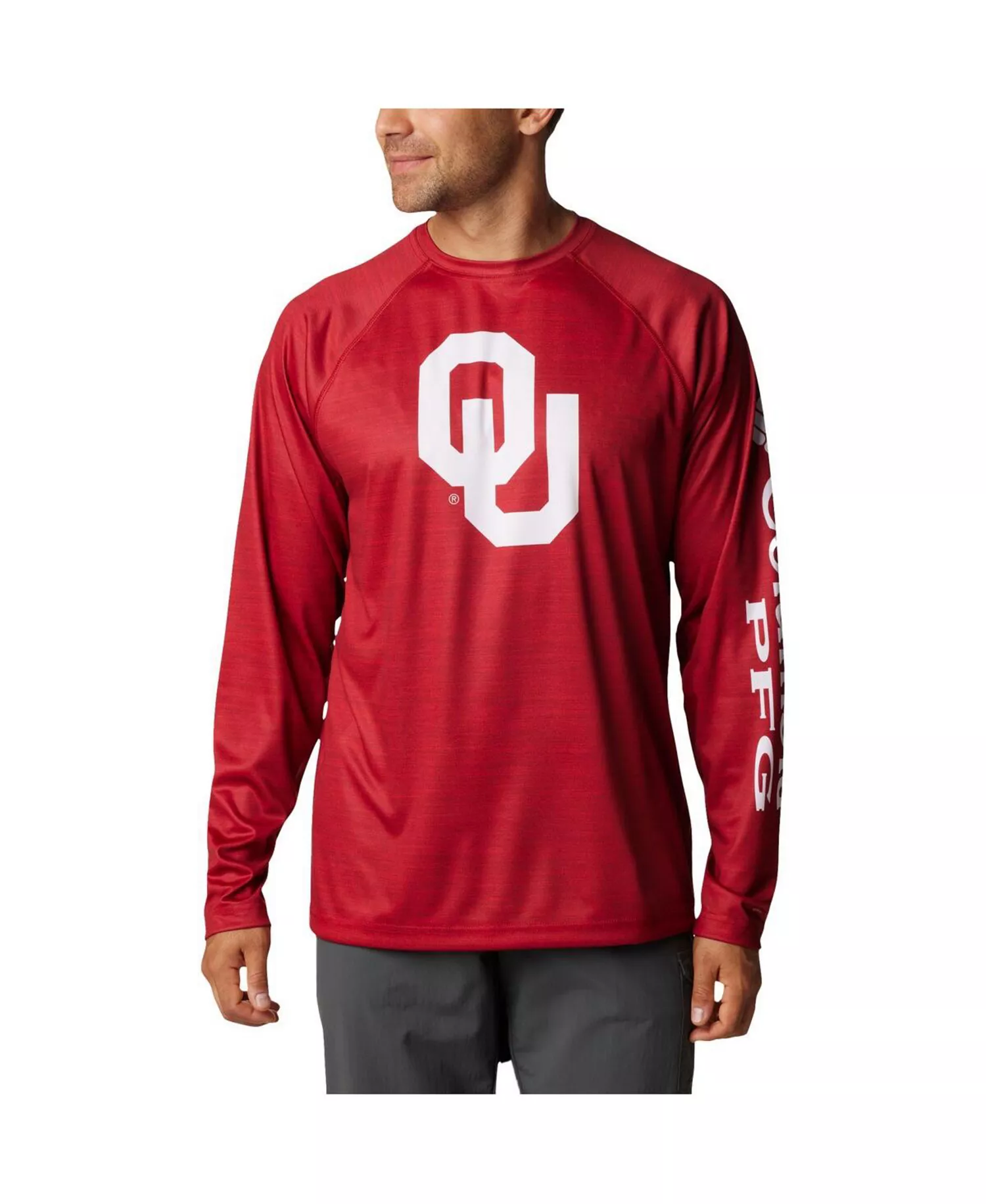 Men's Crimson Oklahoma Sooners PFG Terminal Tackle Omni-Shade Raglan Long Sleeve T-shirt - Crimson - L