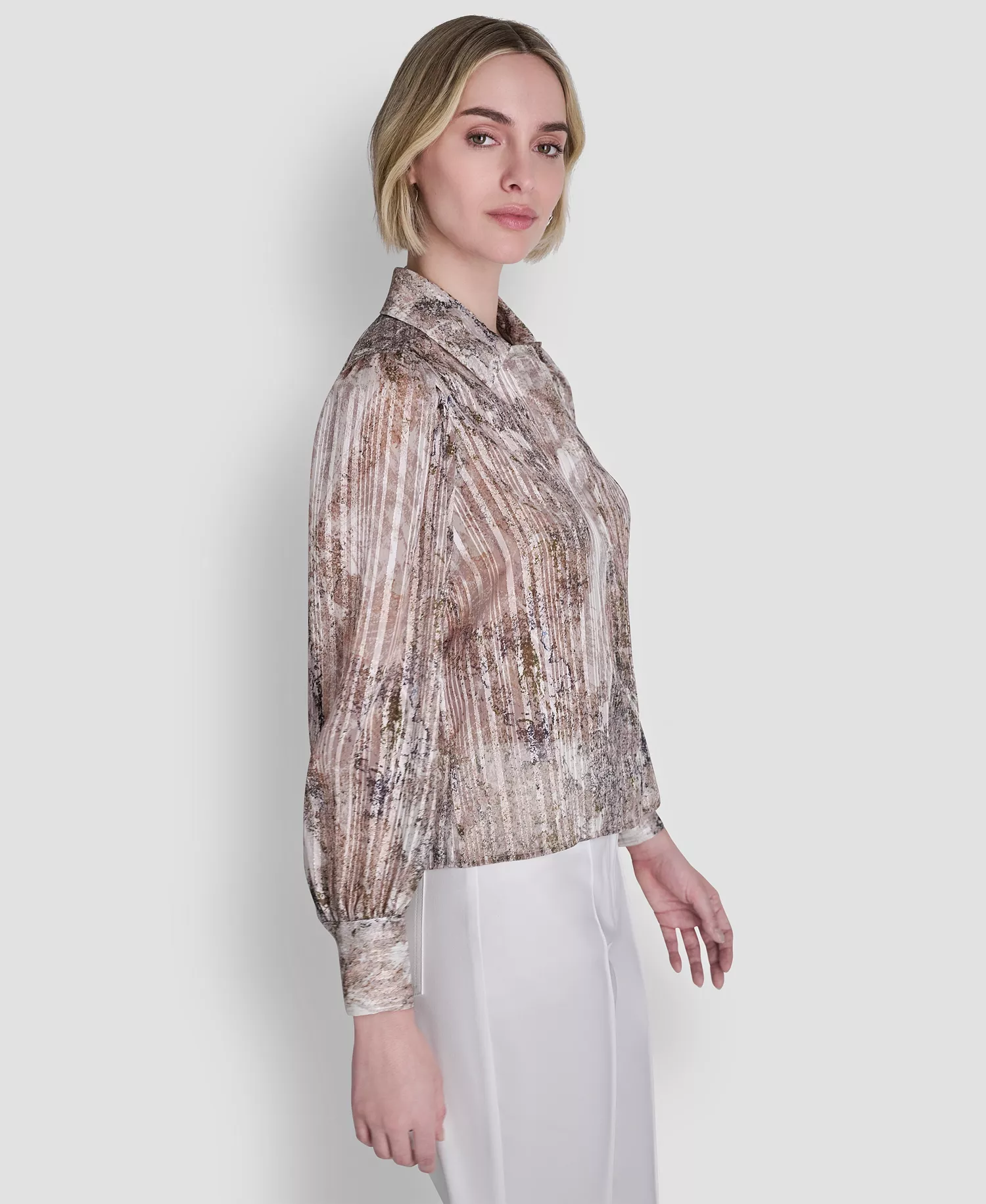 Petite Printed Long-Sleeve Top - Coconut/Travertine - P/L