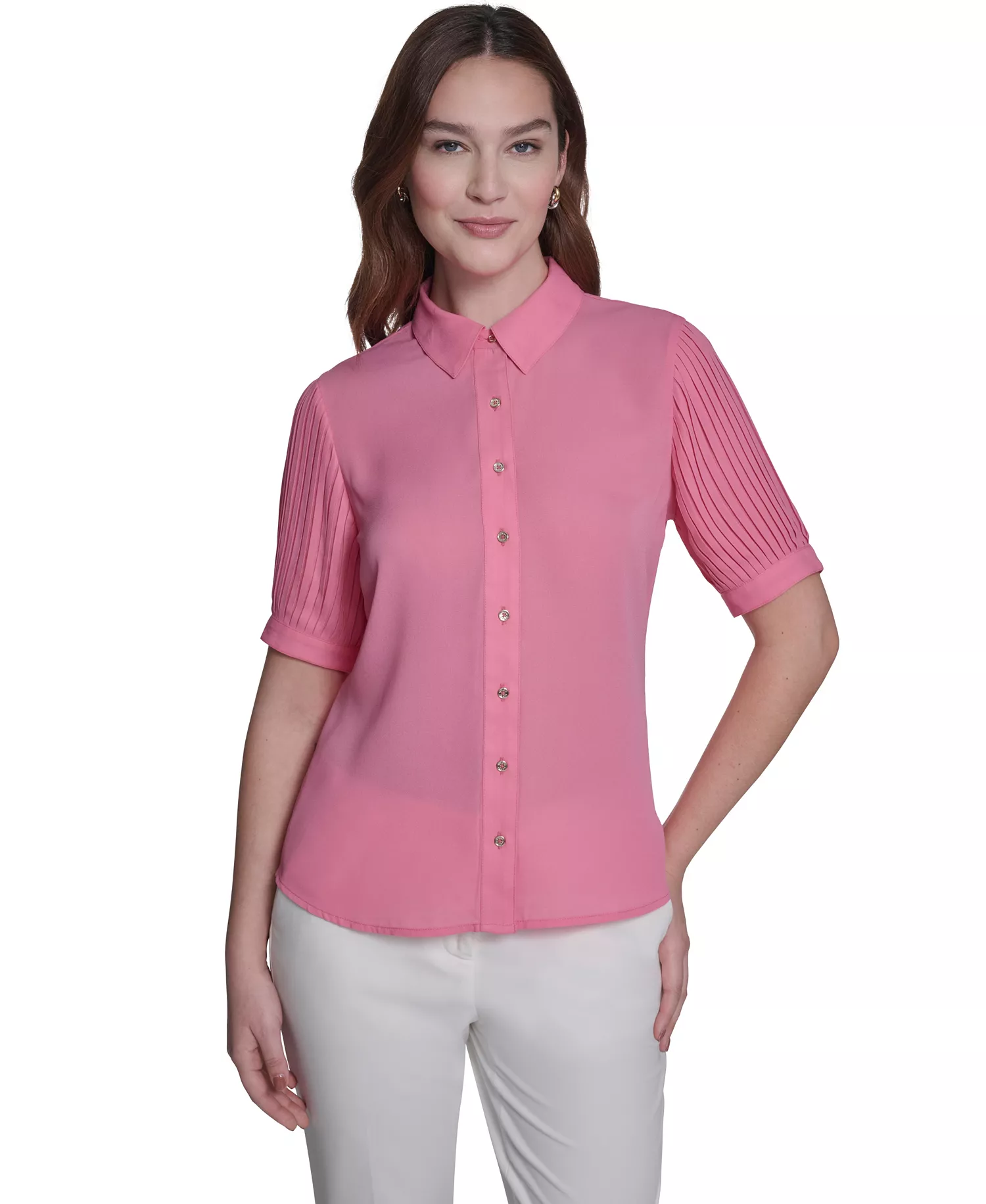 Women's Collared Top - Pink Tulip - L