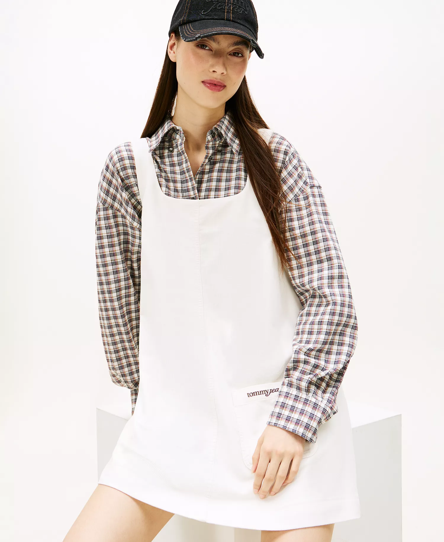 Women's Corduroy Pinafore Scoop Neck Dress - Ancient White - L