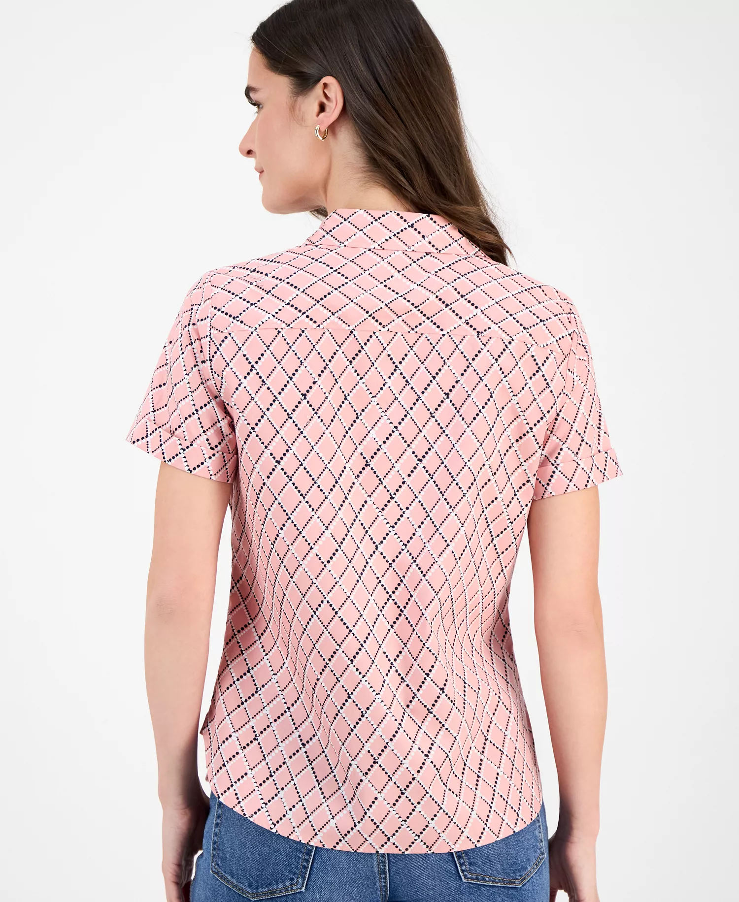 Nautica Women's Argyle Dot Camp Shirt - Bridal Rose Multi - L