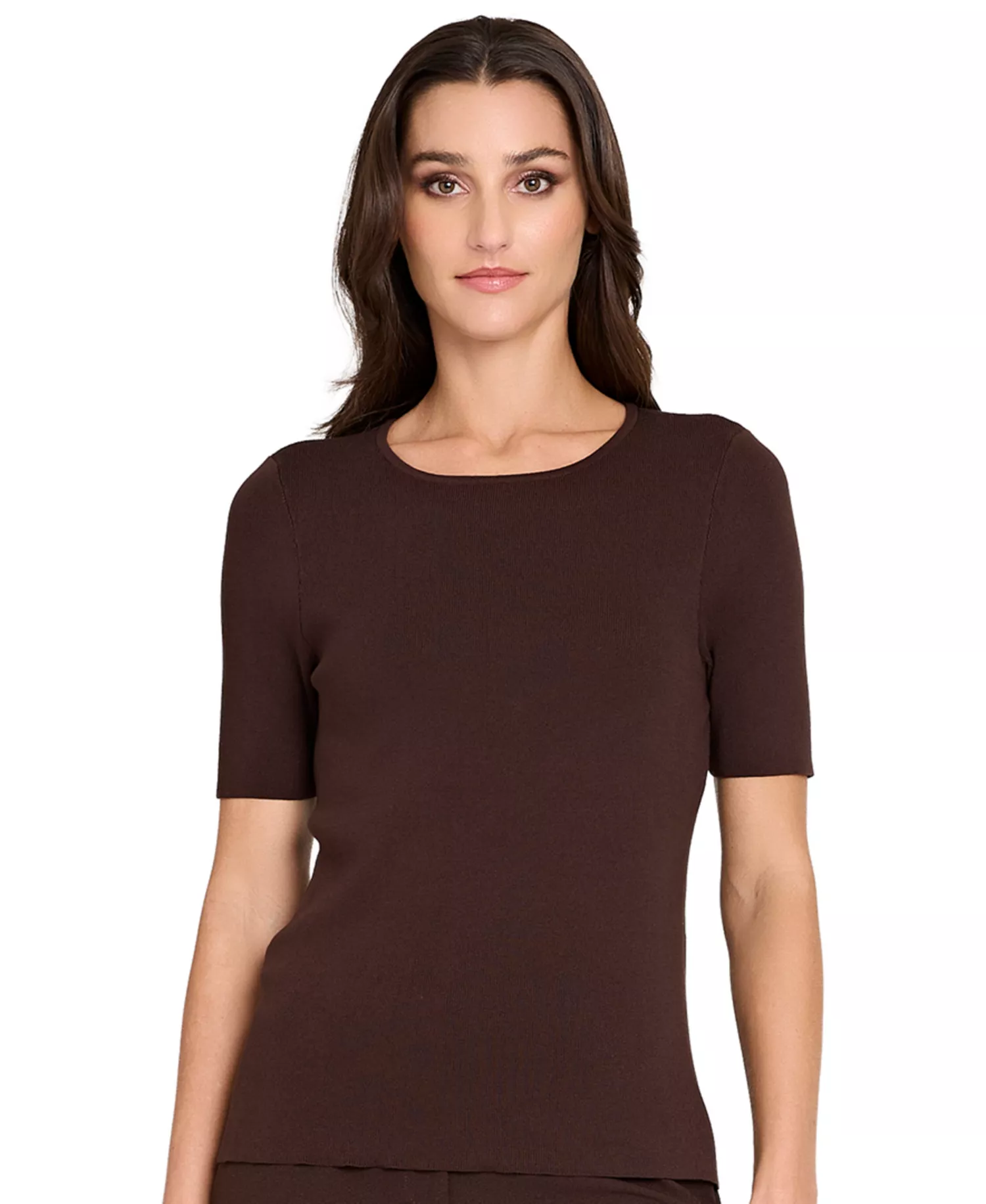 Petite Fine-Rib Crew Neck Sweater T-Shirt - Espresso - P/L