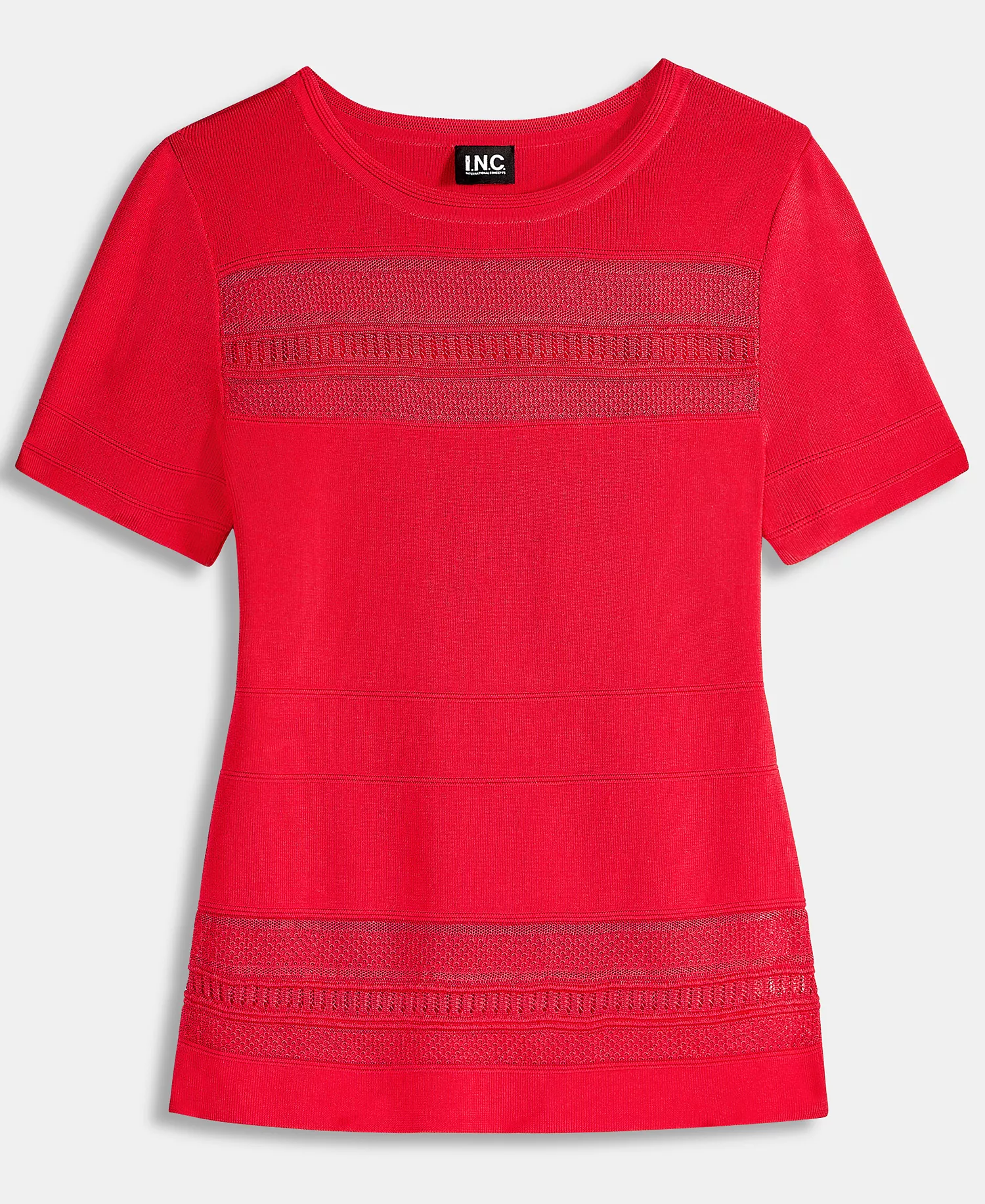 Women's Short Sleeve Pointelle Stripe Sweater - Cherry Flame - L