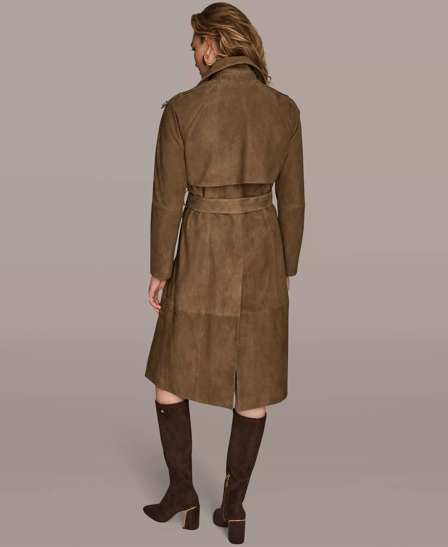 Women's Double Breasted Belted Trench Coat - Brown - M